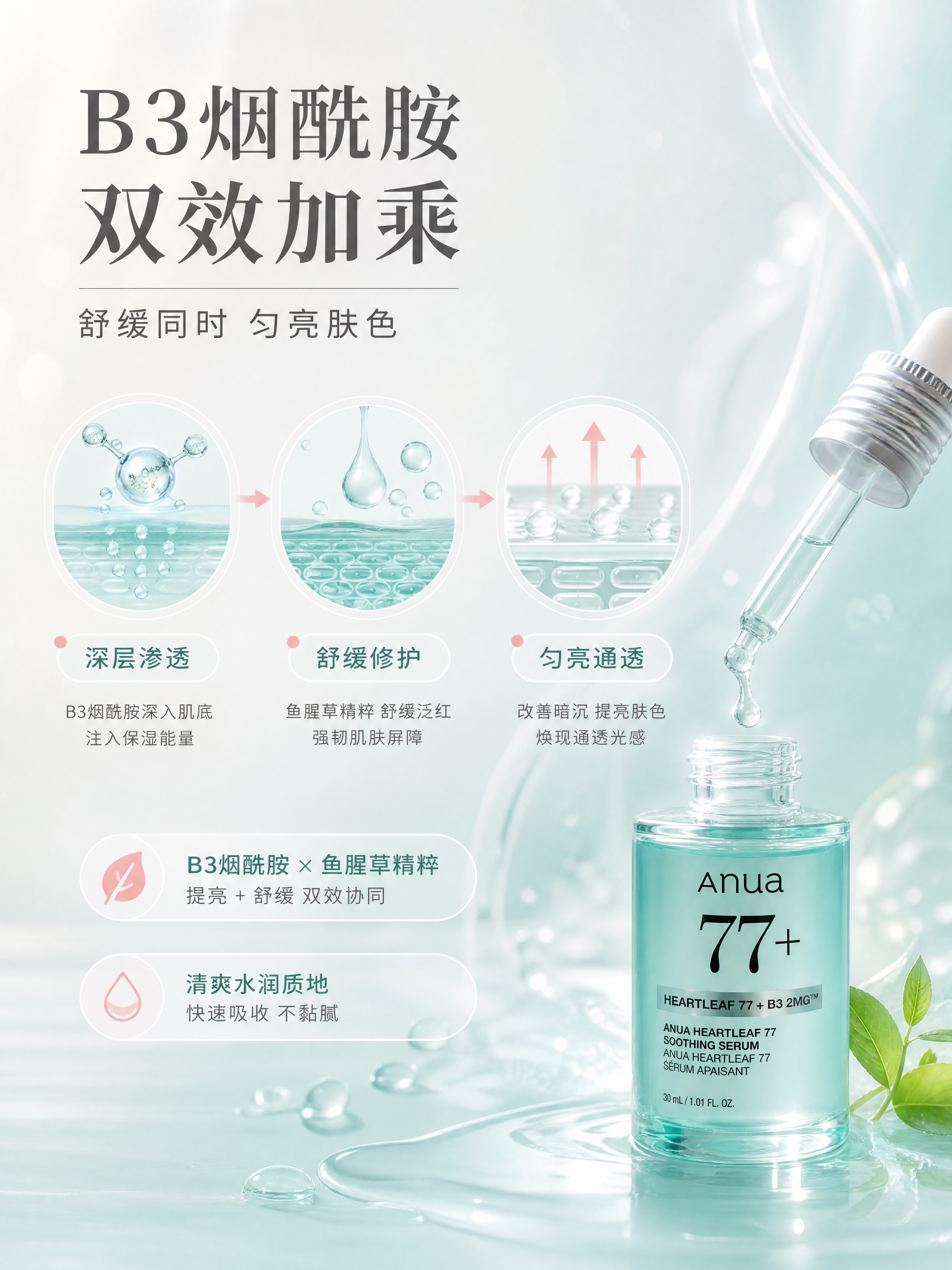 [商品] 使用【图1】Anua鱼腥草77舒缓精华液；保留瓶身结… - 图片创意预览
