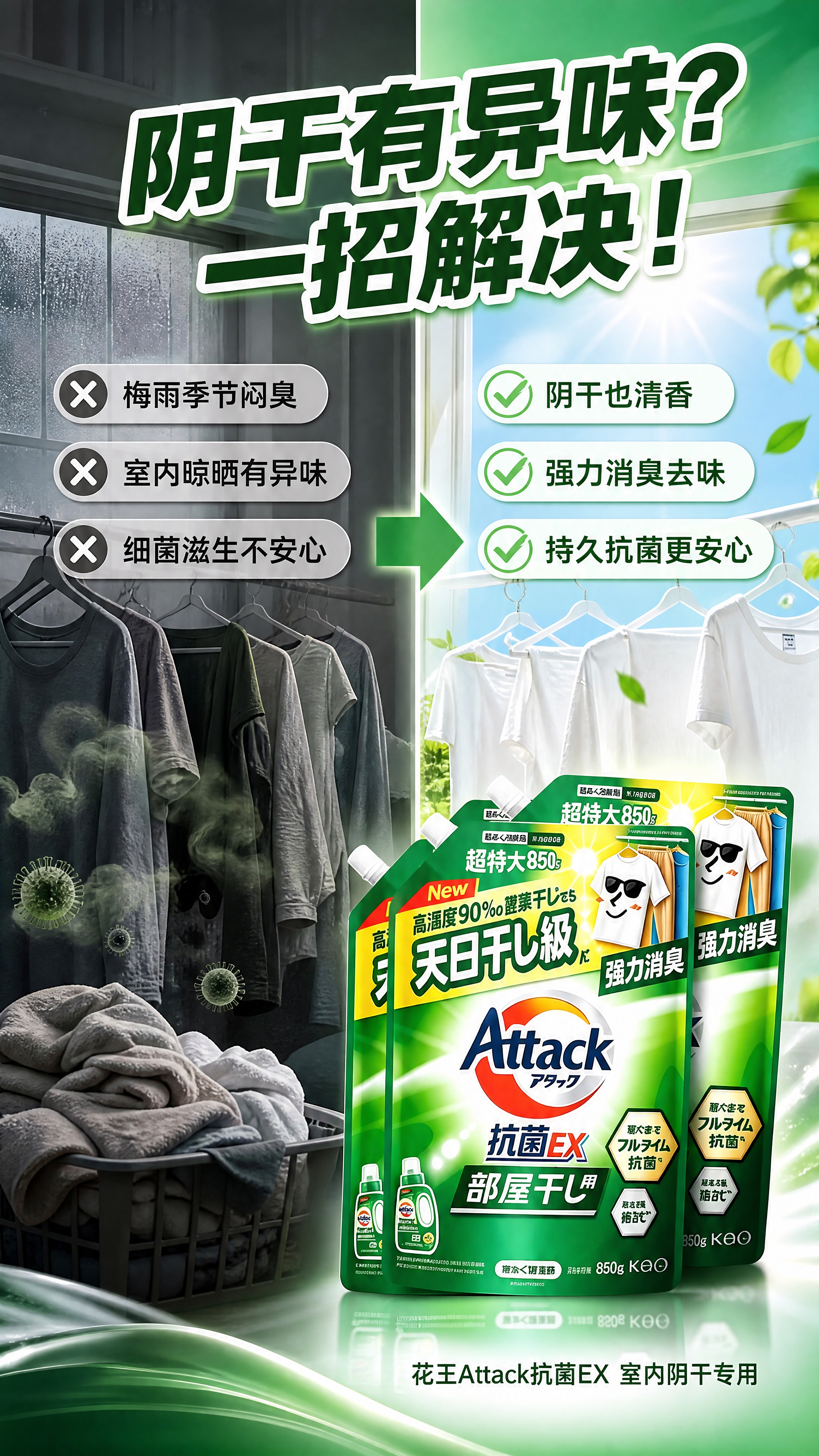 [商品] 使用【图1】花王Attack抗菌EX室内阴干款850… - 图片创意预览