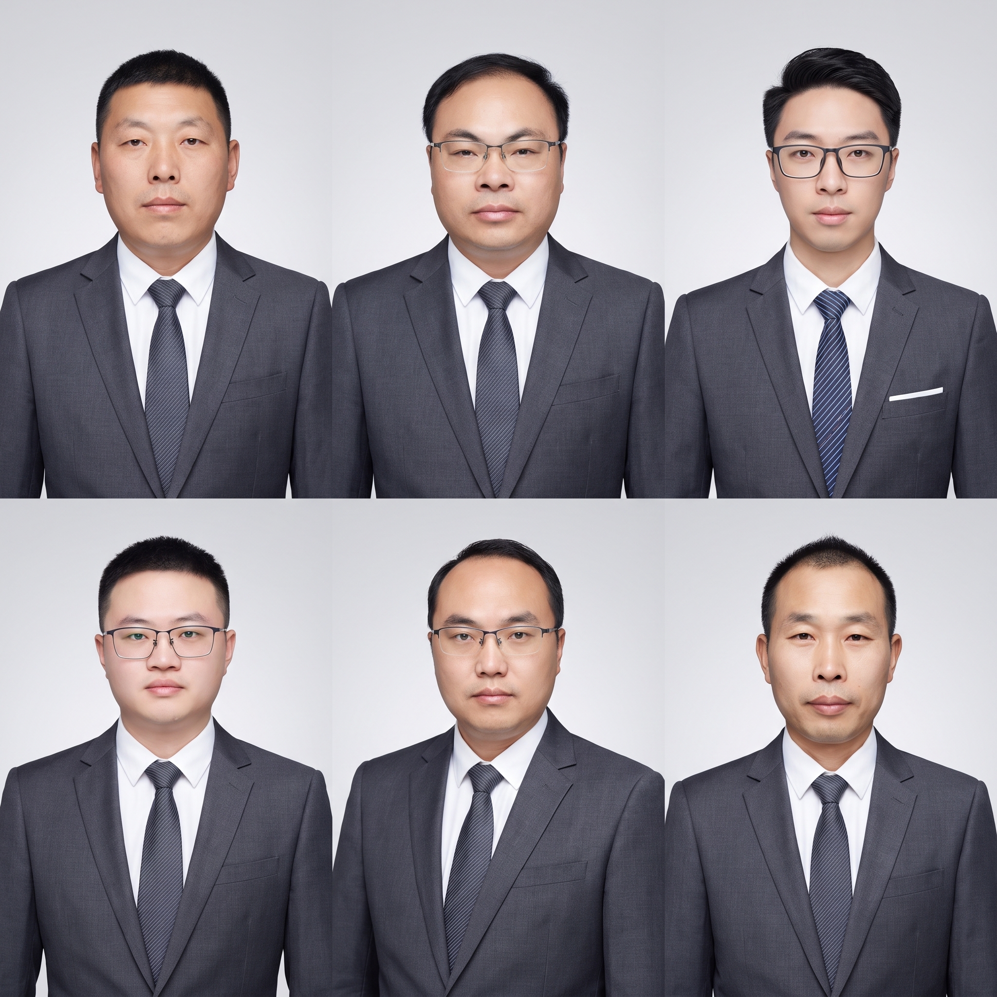 参考图中6位男性的面部特征，生成一张正方形专业商务团队头像照，… - 图片创意预览