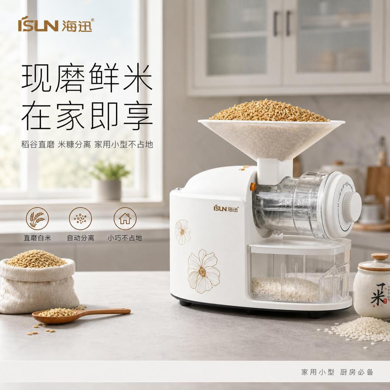 [单张主图] 家用小型鲜米机 高级氛围感主图 真实使用场景型。… - 图片创意预览