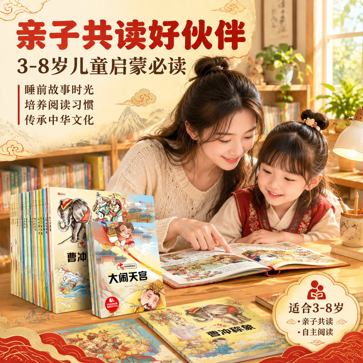 [主图-4] 亲子共读场景 适配人群与成果代入。展示妈妈和孩子… - 图片创意预览