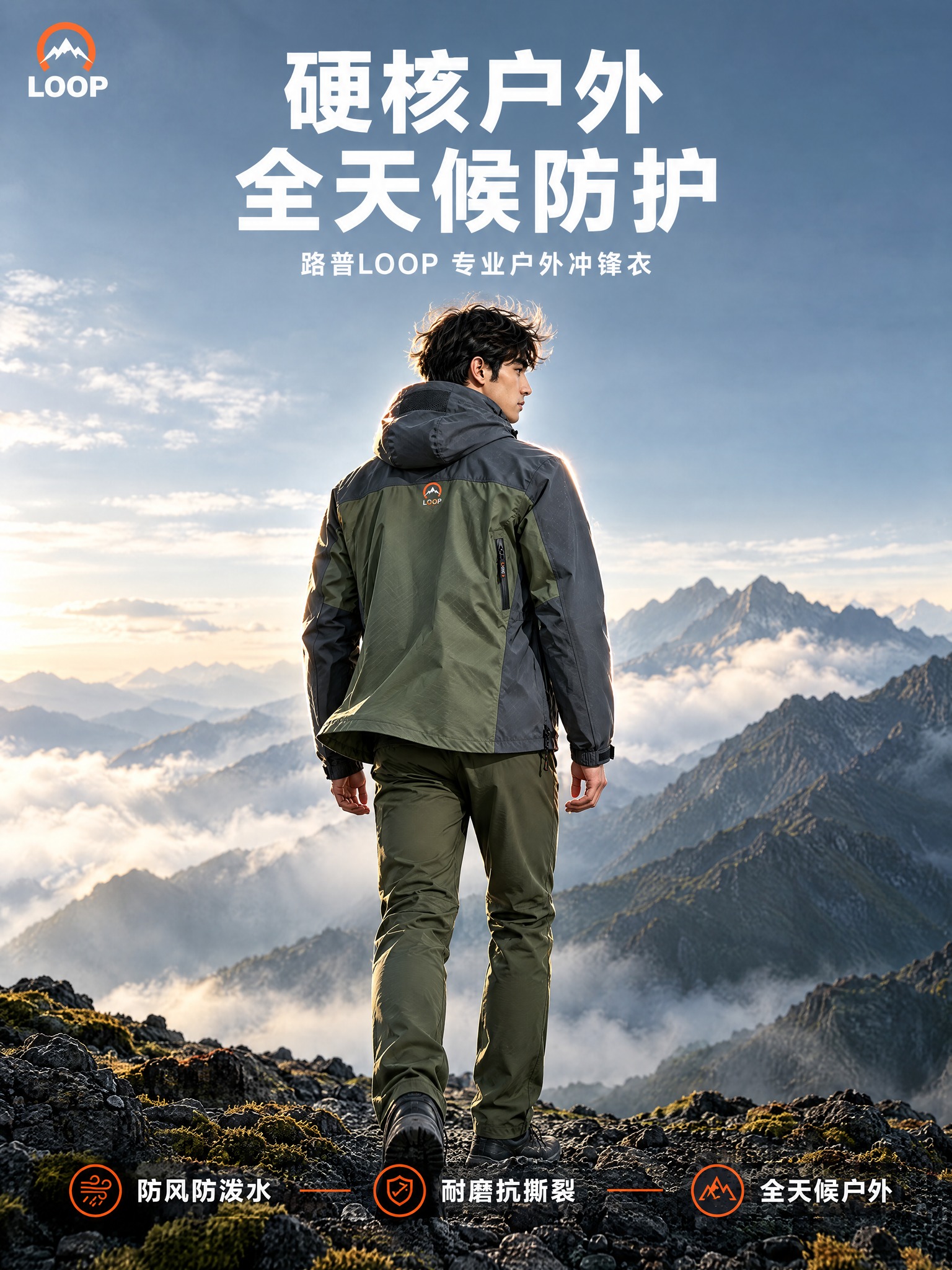 [详情页-1] 户外模特功能头图 [商品] 使用【图1】军绿拼… - 图片创意预览