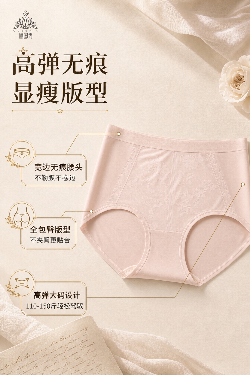 [商品] 使用【图1】的高腰无痕内裤；商品处理：保留高腰版型、… - 图片创意预览