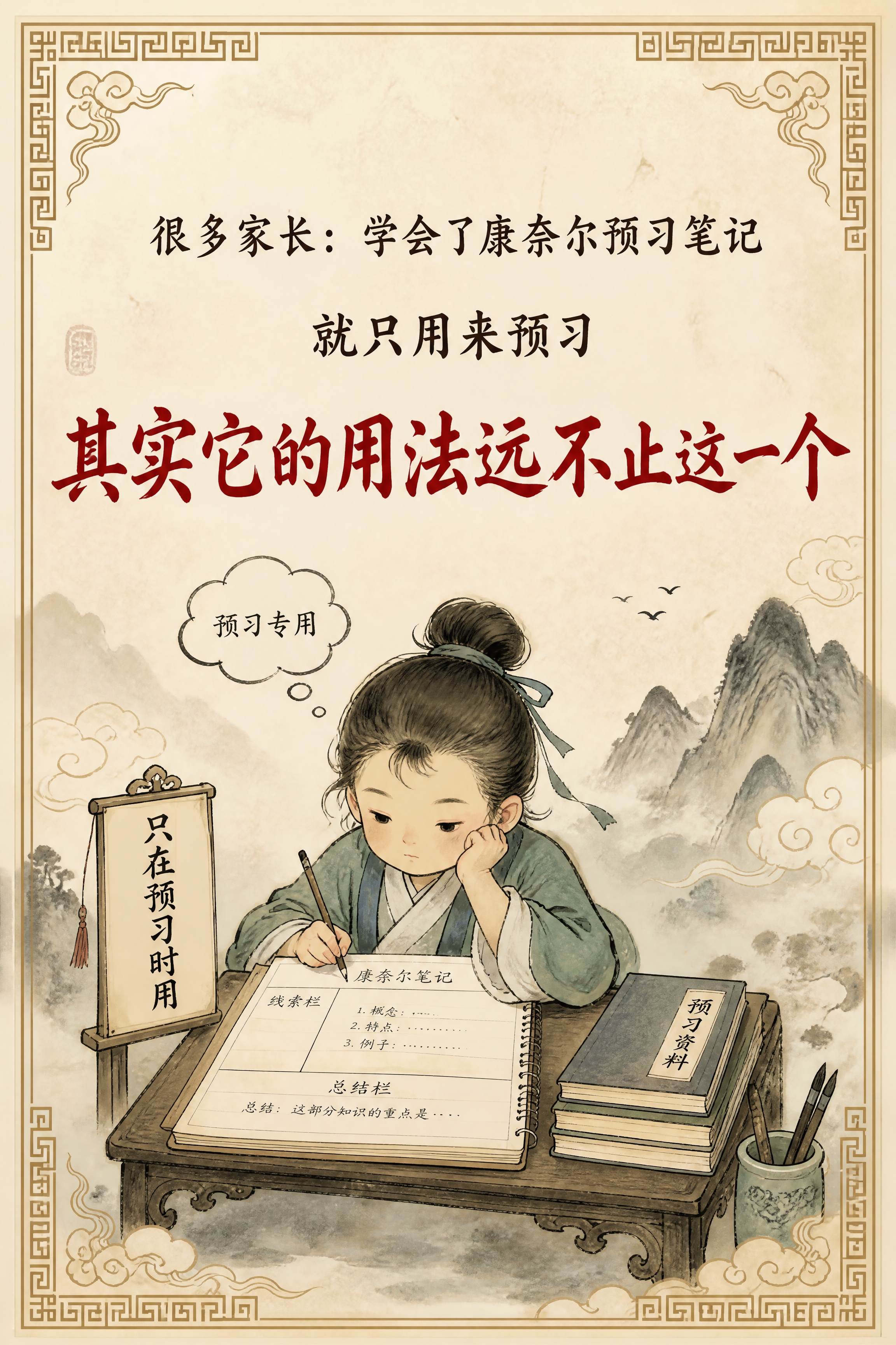 小红书笔记内页，痛点插画，国风山海经风格，米黄色宣纸纹理背景、… - 图片创意预览
