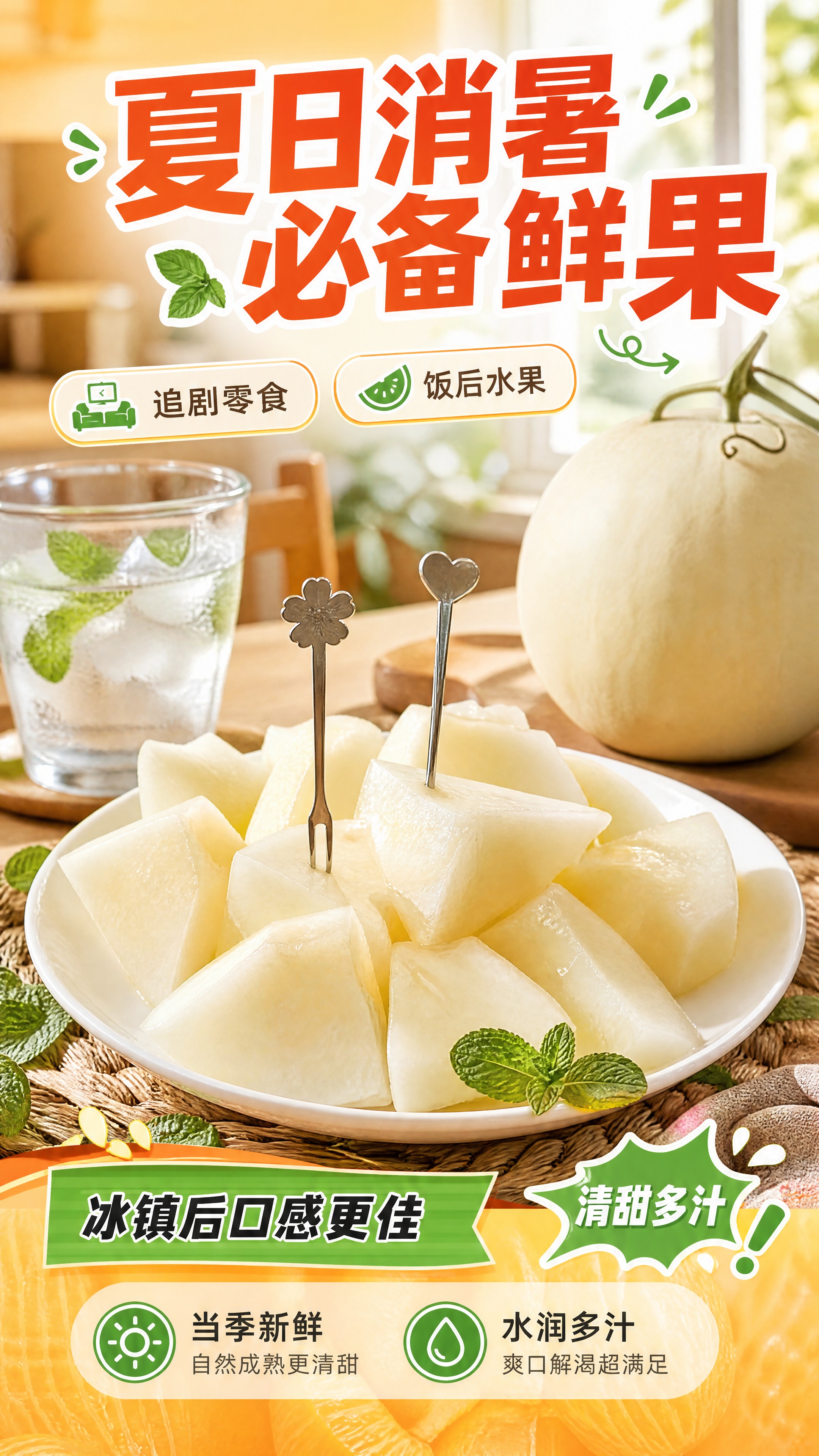 [商品] 使用【图1】白皮阎良甜瓜；本张展示切块装盘的食用场景… - 图片创意预览