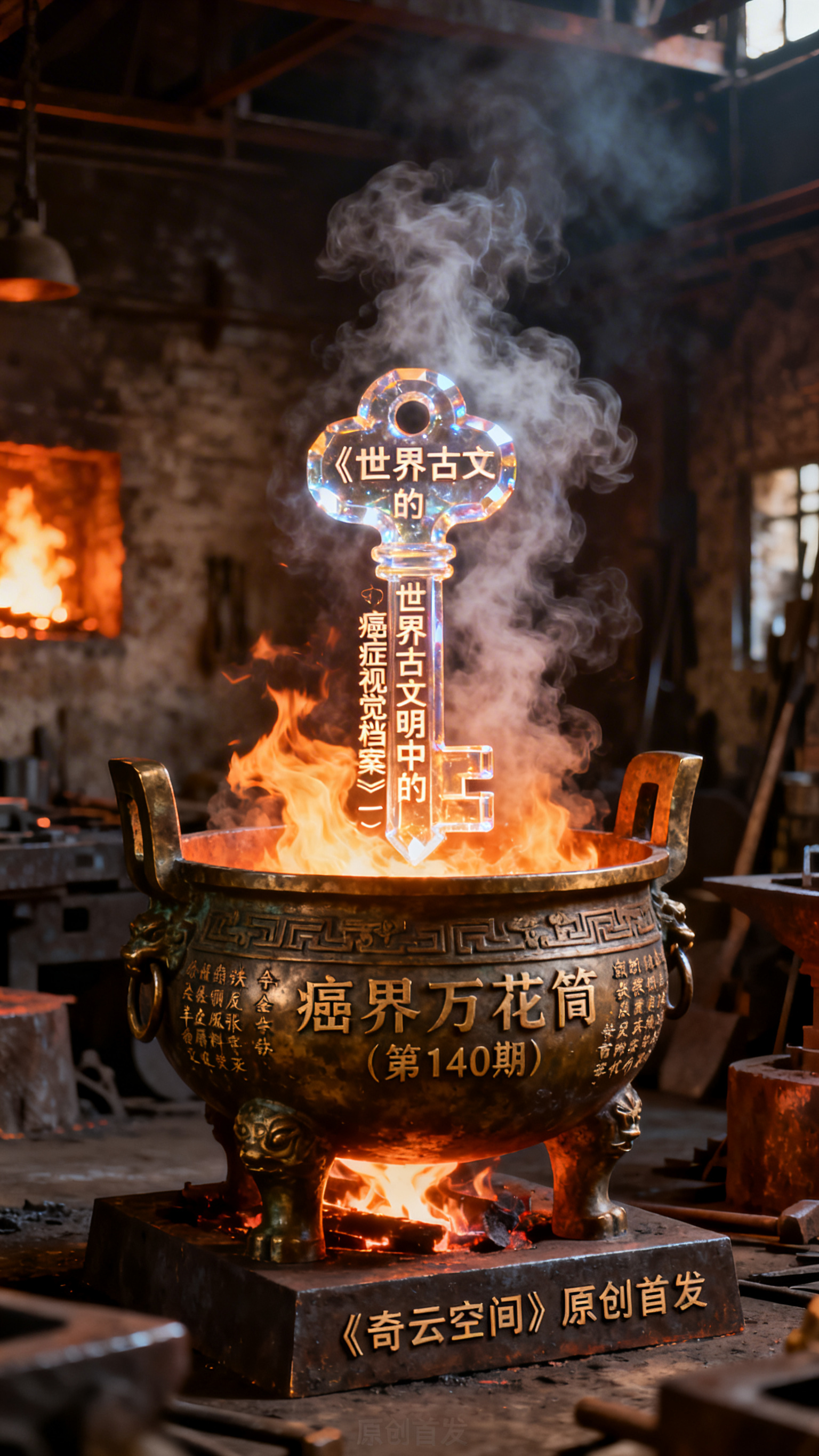 主体：一个熊熊燃烧的、象征文明熔炉的青铜鼎。鼎中熔炼着金银铜铁… - 图片创意预览