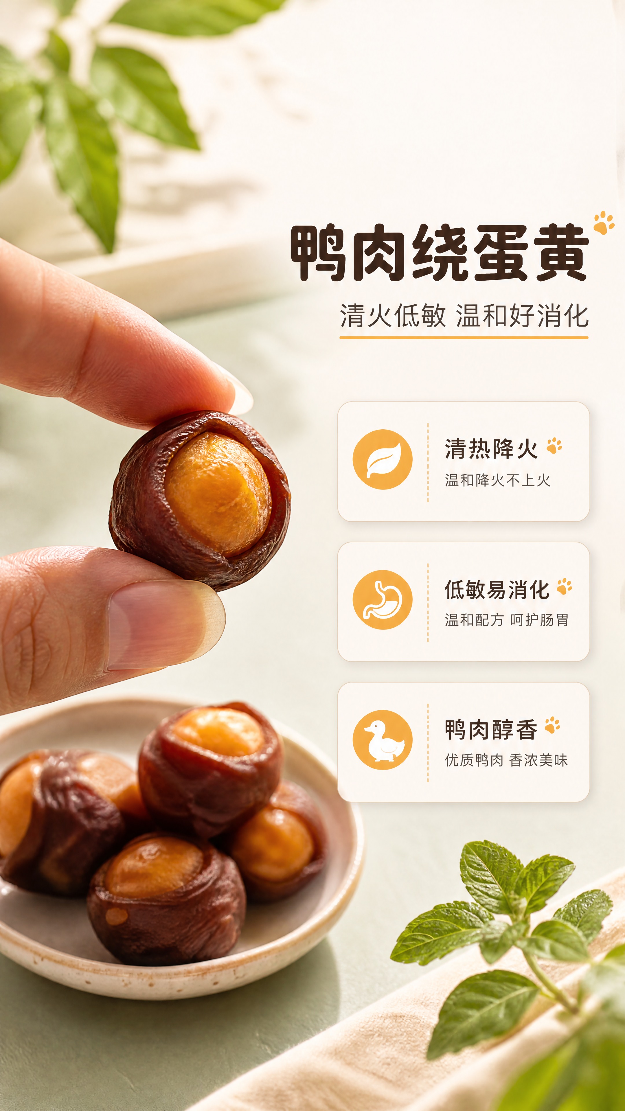 [商品] 使用【图9】手指捏持的鸭肉绕蛋黄（深色款）宠物零食；… - 图片创意预览