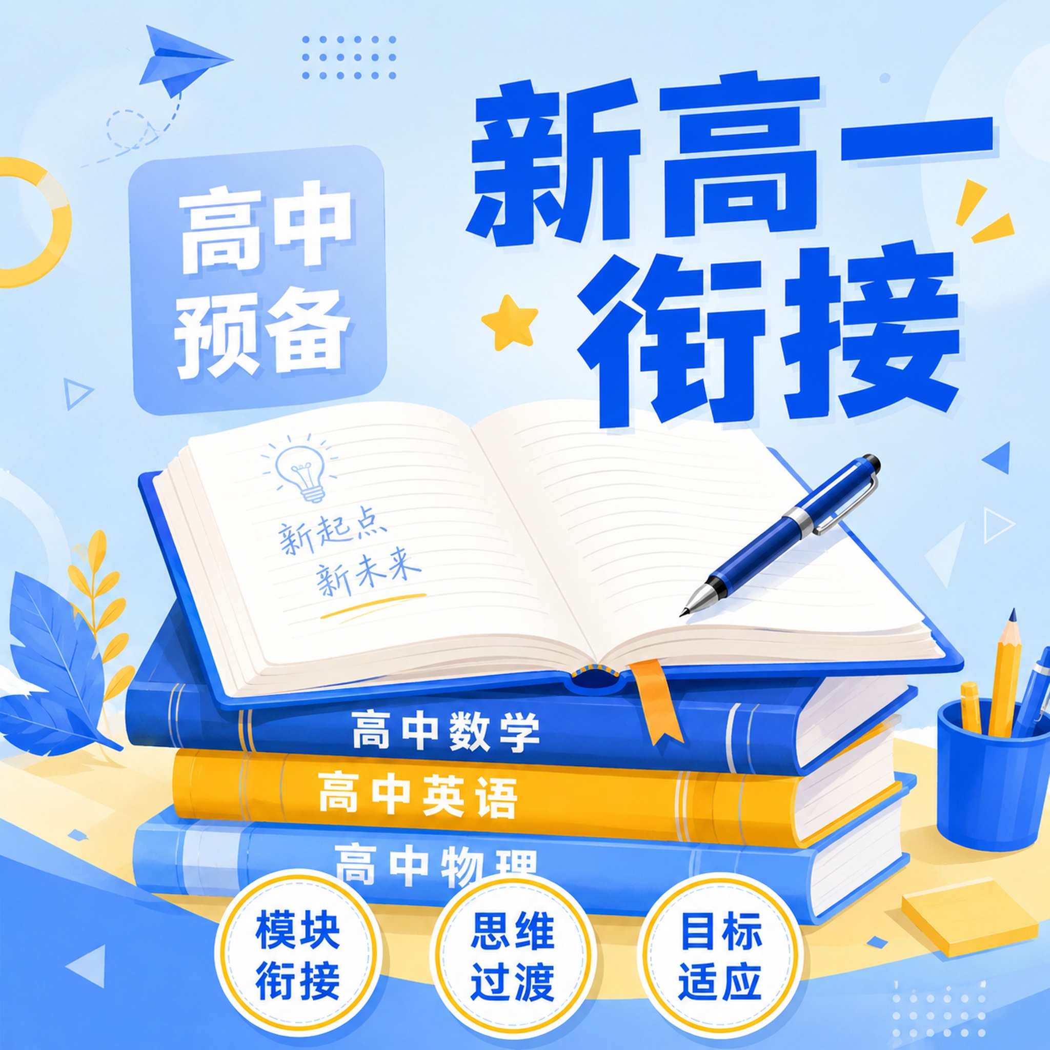 [主图-3] 新高一衔接课程主题宣传图 [氛围风格] 清新明快… - 图片创意预览