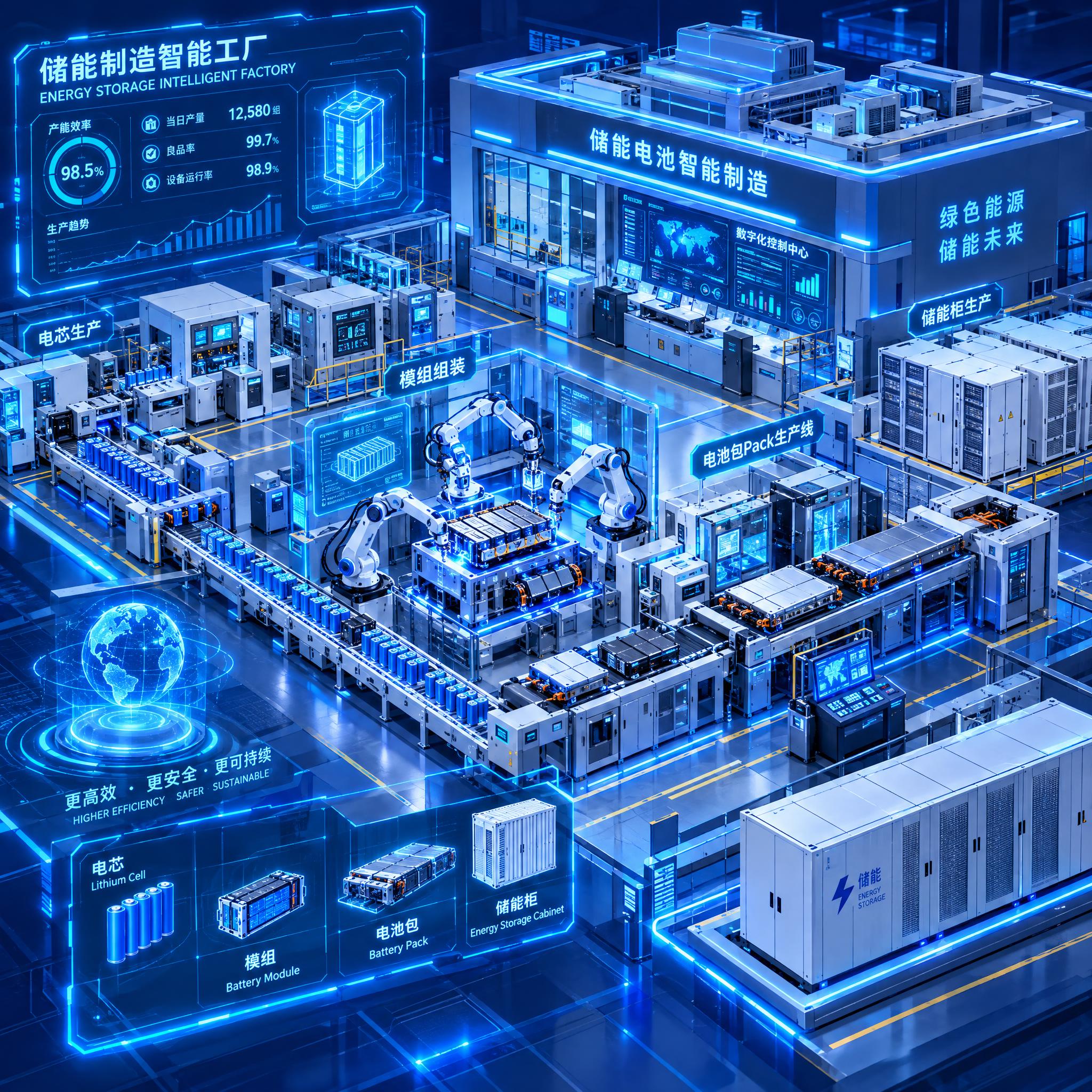 单独的储能制造行业智能工厂3D等距效果图，蓝色科技发光风格，储… - 图片创意预览