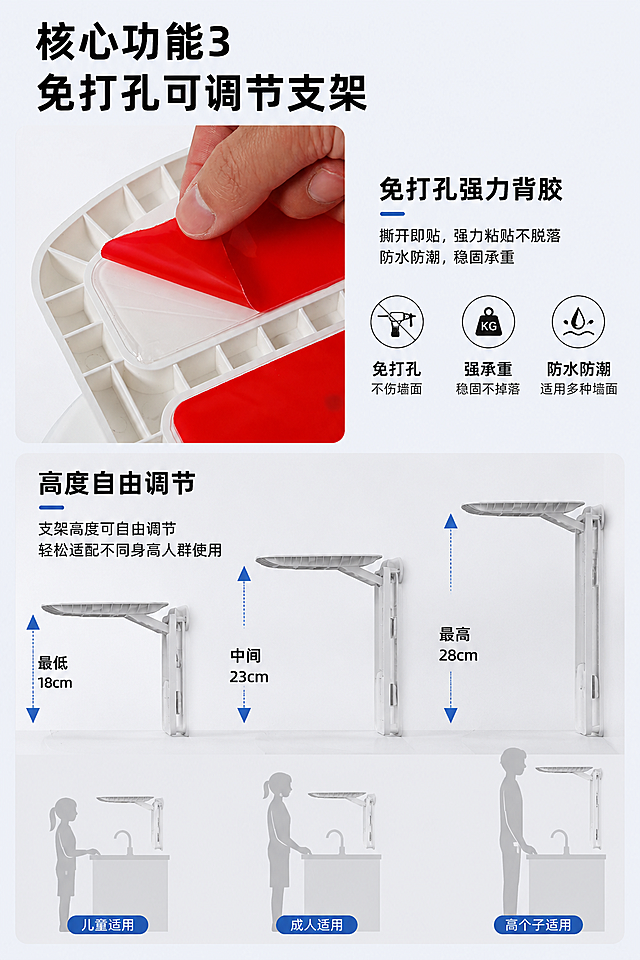 「图片1」，生成一套「图片1」「图片1」「图片1」「图片1」「图片1」「图片1」请使用电商详情页技能主图（20张），商品名称是全自动搓澡机，卖点是IPX7 全身防水，浴室可直接安装；免打孔设计，租房家用都能用；一键傻瓜式操作，老人小孩都能用   解决自己搓不到后背、搓澡累、搓不干净的痛点，在家就能享受 SPA 级搓澡体验  一、首屏黄金区（3 秒抓牢用户，决定用户会不会往下滑）
核心目标：一句话讲清「你是谁、卖什么、能解决我什么痛」
首屏 KV 大图（第 1 屏）
画面：产品 C 位展示 + 浴室真实使用场景，大字标题直击痛点
标题文案：含派专利全自动搓澡机 | 后背搓不到？一站搞定！
副标题：工厂直供・IPX7 全身防水・免打孔安装・在家实现 SPA 级搓澡
角落加信任标：含派自研自产、专利产品、48 小时发货、赠运费险
核心卖点速览（第 2 屏，4 个图标卡片）
用图标 + 短句，把用户最关心的点列出来，一眼扫完：
表格
图标	核心卖点
🔋	360° 全自动搓洗，后背死角全清洁
💧	IPX7 全身防水，浴室安装不漏电
🧸	食品级软胶毛刷，搓澡不疼不伤肤
🔧	免打孔安装，租房家用都能装
二、痛点共鸣区（戳中用户，让他觉得「这说的就是我」）
核心目标：放大用户的搓澡痛点，让他产生「我必须买这个」的冲动
痛点场景漫画 / 实拍（第 3 屏）
用 4 个场景，精准击中用户：
场景 1：自己搓澡，后背够不到，常年搓不干净，泥垢堆积
场景 2：去澡堂搓澡，一次几十块，尴尬又费钱，还得跑一趟
场景 3：用搓澡巾使劲搓，皮肤搓红搓疼，还容易搓伤
场景 4：老人、小孩、行动不便的人，搓澡难、清洁不到位
结尾文案：这些烦恼，含派搓澡机一次解决！
产品解决方案（第 4 屏）
对应上面的痛点，一一给出解决方案，让用户看到「买了就能解决」：
针对「后背够不到」：360° 环绕搓洗，高度可调节，全身无死角清洁
针对「搓澡疼」：食品级软胶毛刷，温和去角质，搓澡像按摩一样舒服
针对「费钱麻烦」：一次购买，终身使用，在家随时搓，比澡堂划算 10 倍
针对「安装难」：免打孔设计，3 分钟装好，插电即用，老人也能操作
三、产品实力区（建立信任，让用户相信「这个产品靠谱」）
核心目标：打消用户的顾虑，证明产品不是智商税，是真的好用
核心功能详解（第 5-6 屏）
每个功能配实拍图 + 细节特写，讲透「好在哪」：
功能 1：360° 旋转毛刷，高低双转速可调，去角质、搓泥二合一
功能 2：IPX7 级全身防水，整机可直接水洗，浴室潮湿环境也能用，防漏电保护
功能 3：免打孔可调节支架，高度自由升降，不同身高都能用，不伤墙面
功能 4：静音电机，运行不吵，一键傻瓜式操作，老人小孩一学就会
品牌 & 工厂背书（第 7 屏，你独有的核心优势）
这是你和竞品拉开差距的关键，必须重点放：
含派电子自研自产，源头工厂直供，没有中间商赚差价
专利产品，开模、生产全链路自主把控，品控严格
实拍工厂车间、生产线、质检流程，证明不是三无产品
资质展示：营业执照、专利证书、质检报告，打消用户「安全隐患」的顾虑
使用场景展示（第 8 屏）
用真实场景，告诉用户「谁都能用」：
家庭场景：全家共用，大人、老人、小孩都能用
租房场景：免打孔安装，搬家可以拆走，不损伤墙面
送礼场景：送爸妈、送长辈，解决他们搓澡难的问题，贴心实用
细节场景：洗澡时直接用，边冲水边搓，方便又干净
四、细节 & 售后区（打消最后顾虑，让用户敢下单）
核心目标：解决用户「买了不合适怎么办」「坏了找谁」的顾虑
产品参数 & 规格（第 9 屏）
清晰列出来，避免用户买错：
产品名称：含派全自动搓澡机
材质：ABS 环保外壳 + 食品级软胶毛刷
防水等级：IPX7
额定功率：XXW
配件清单：主机 ×1、免打孔支架 ×1、说明书 ×1、安装配件 ×1
颜色选项：XX 色、XX 色
细节实拍展示（第 10 屏）
放产品的细节特写，比如毛刷的软硬度、安装接口、按键、防水胶圈等，让用户看到产品的质感，不是劣质货。
售后保障（第 11 屏，拼多多用户最看重）
大字加粗，给用户吃定心丸：
✅ 赠运费险，不满意包退，来回运费我们出
✅ 7 天无理由退换，不影响二次销售即可
✅ 1 年质保，非人为损坏免费换新
✅ 48 小时极速发货，下单后尽快发出
✅ 全程客服一对一指导，安装、使用有问题随时找
五、临门一脚转化区（逼单，让用户现在就下单）
核心目标：给用户一个「现在就买」的理由，提升转化率
价格 & 优惠信息（第 12 屏）
大字突出，用拼多多用户喜欢的直白方式：
原价 XXX 元，今天工厂直供价仅 XX 元
前 100 名下单，送替换毛刷 1 个
买 2 台立减 XX 元，全家一起用更划算
错过今天恢复原价，早买早享受
常见问题 FAQ（第 13 屏）
把用户最常问的问题列出来，提前解答，减少客服压力：
Q：安装复杂吗？A：免打孔设计，3 分钟就能装好，附安装视频
Q：毛刷硬不硬，会不会搓伤皮肤？A：食品级软胶毛刷，温和不刺激，敏感肌也能用
Q：防水吗，洗澡用安全吗？A：IPX7 全身防水，有防漏电保护，洗澡用完全安全
Q：身高不一样能用吗？A：支架高度可自由调节，1.2m-1.9m 都能用
底部行动号召（第 14 屏，收尾）
大字文案，引导用户下单：
现在下单，在家就能享受 SPA 级搓澡，告别搓澡累、搓不干净的烦恼！
底部放「立即下单」的引导箭头，和详情页的下单按钮呼应。
六、拼多多详情页避坑指南
图片比例：拼多多详情页宽度建议 750px，高度自适应，手机端浏览更舒服
文案风格：直白、接地气，少用专业术语，让中老年用户也能一眼看懂
审核规则：不要用「最、第一、顶级」等极限词，不要夸大宣传，所有卖点要有依据
加载速度：单张图片大小控制在 500KB 以内，避免用户加载慢直接退出
合规性：资质、专利、质检报告必须真实，不要 P 图造假，避免平台处罚 适配淘宝/天猫平台，主图比例为1:1