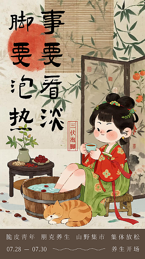 朋克养生活动宣传卡通国风插画竖版海报