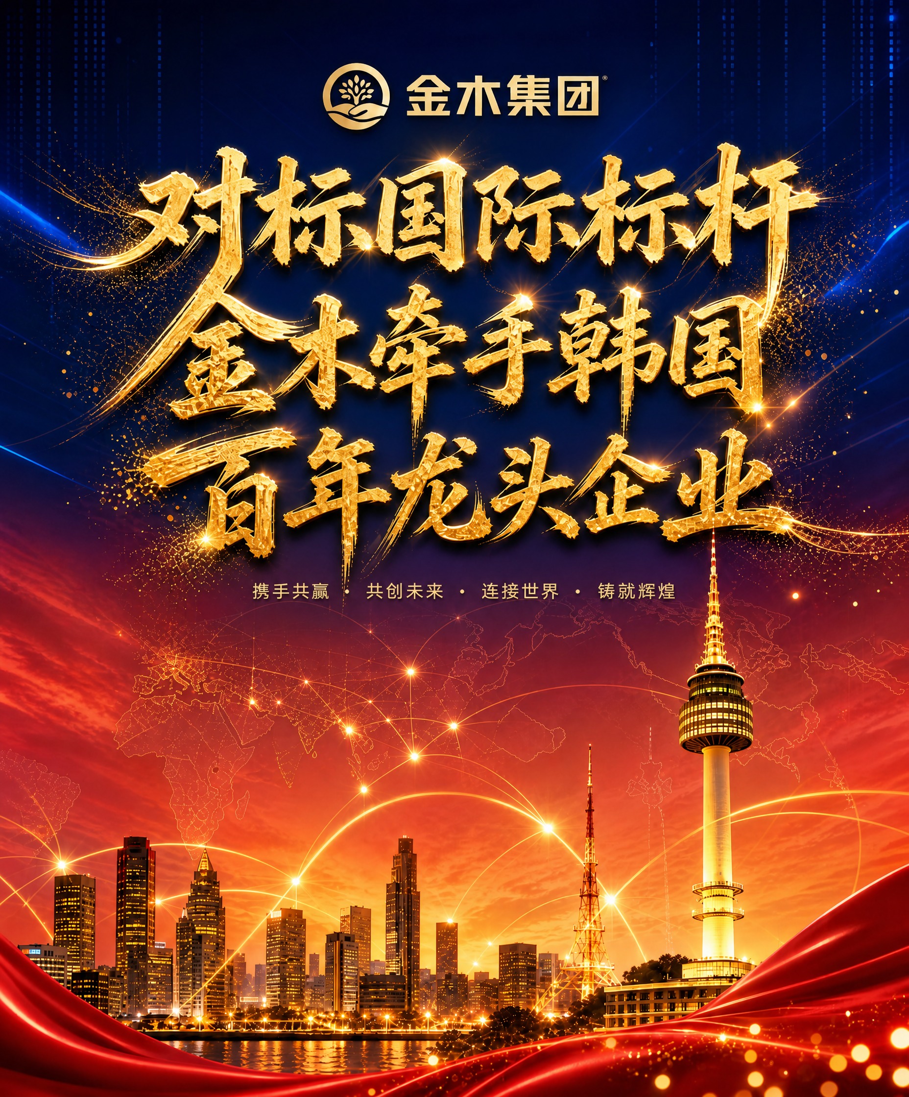 修改海报背景色调：上半部分为深蓝色科技渐变，下半部分为暖红色渐… - 图片创意预览