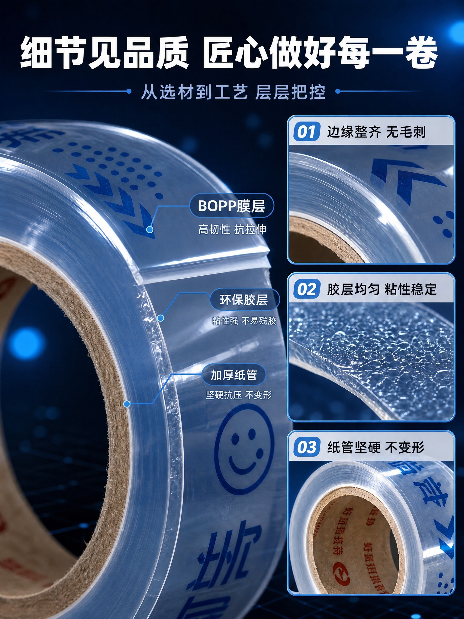 将图中所有胶带产品（主图的大卷胶带和右侧三个细节图中的胶带）生… - 图片创意预览