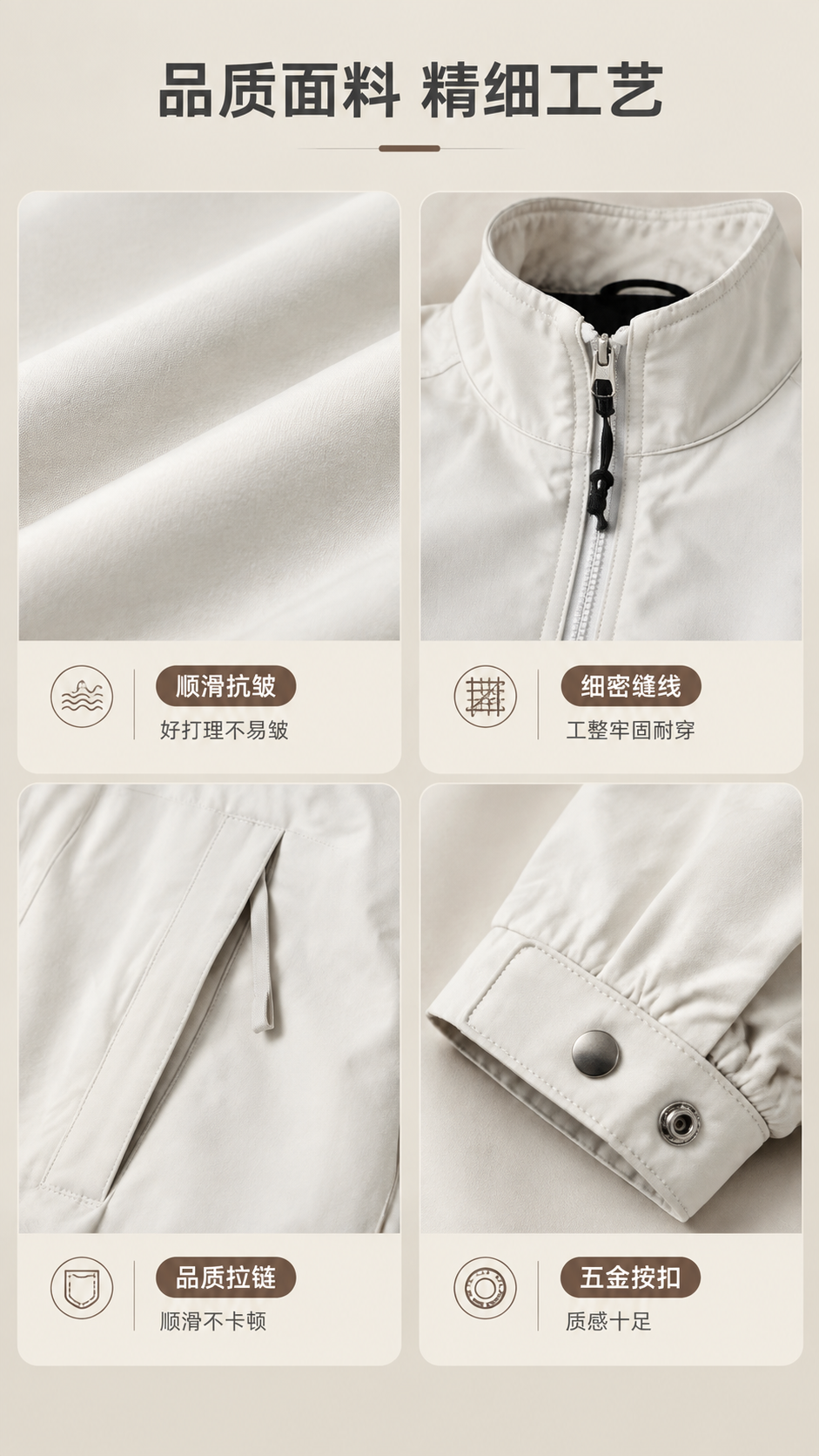 [商品] 使用【图1】米白色男士立领宽松夹克；商品处理：保留立… - 图片创意预览
