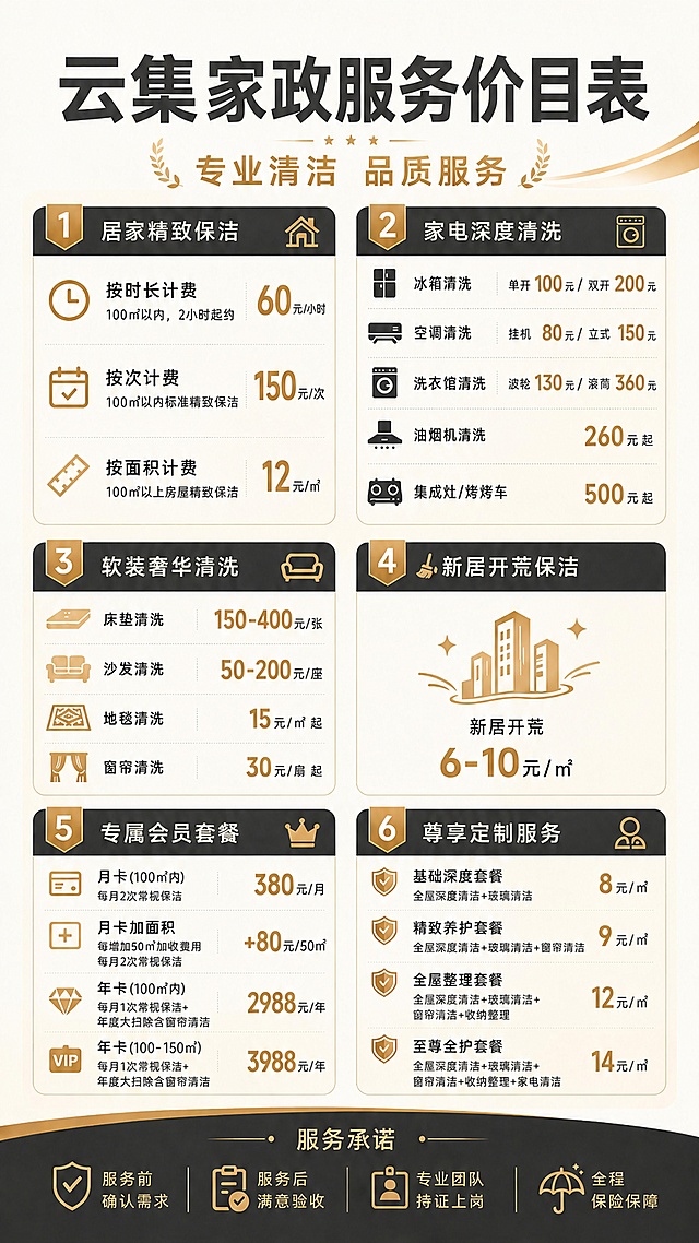 基于原图修改，仅修改两个价格：将尊享定制服务中“全屋整理套餐”的价格从10元/㎡改成12元/㎡，“至尊全护套餐”的价格从12元/㎡改成14元/㎡，保持其余所有内容、排版、配色、字体大小完全不变，确保修改后价格清晰准确，整体风格统一。