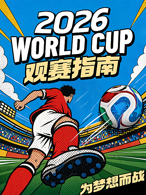 世界杯足球赛观赛指南分享卡通风小红书封面