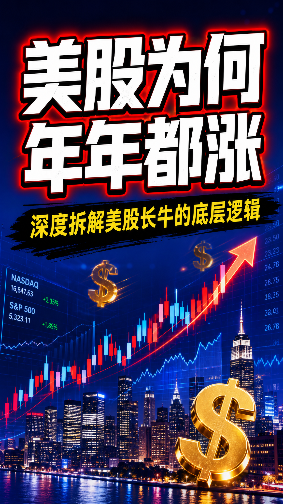 抖音竖版视频封面，吸睛大字报风格，财经主题。画面上方是超大号粗… - 图片创意预览