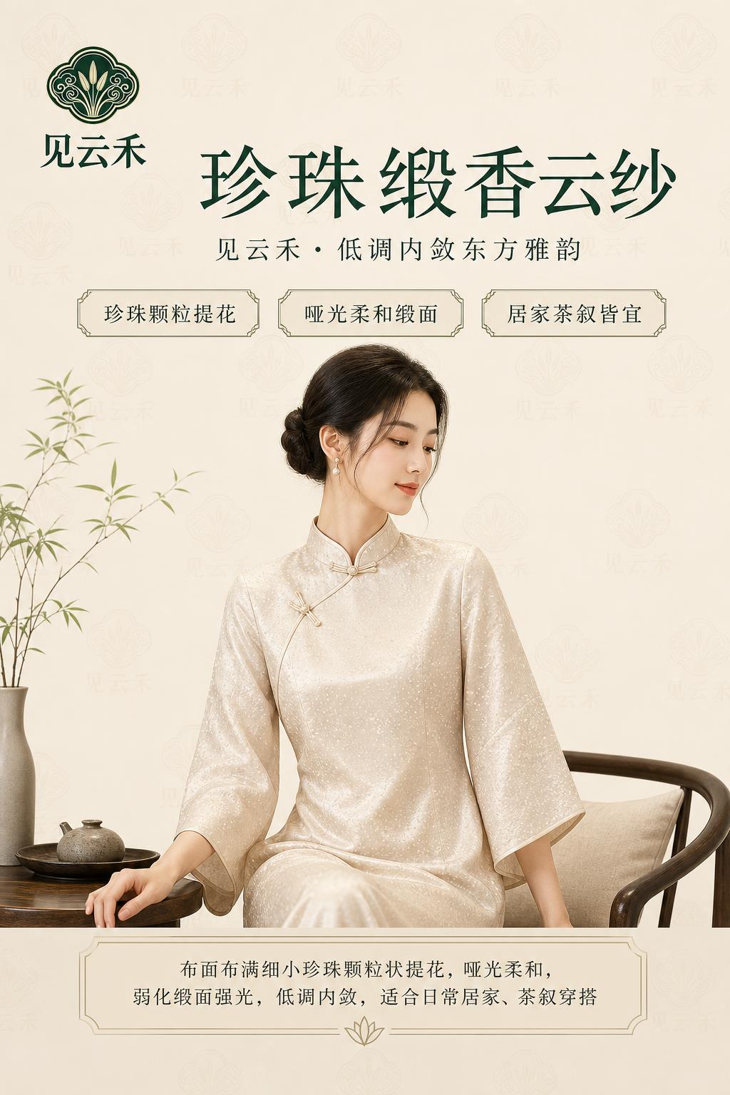 一张40×60cm竖版新中式东方雅致风格服饰海报，纯米色底色，… - 图片创意预览
