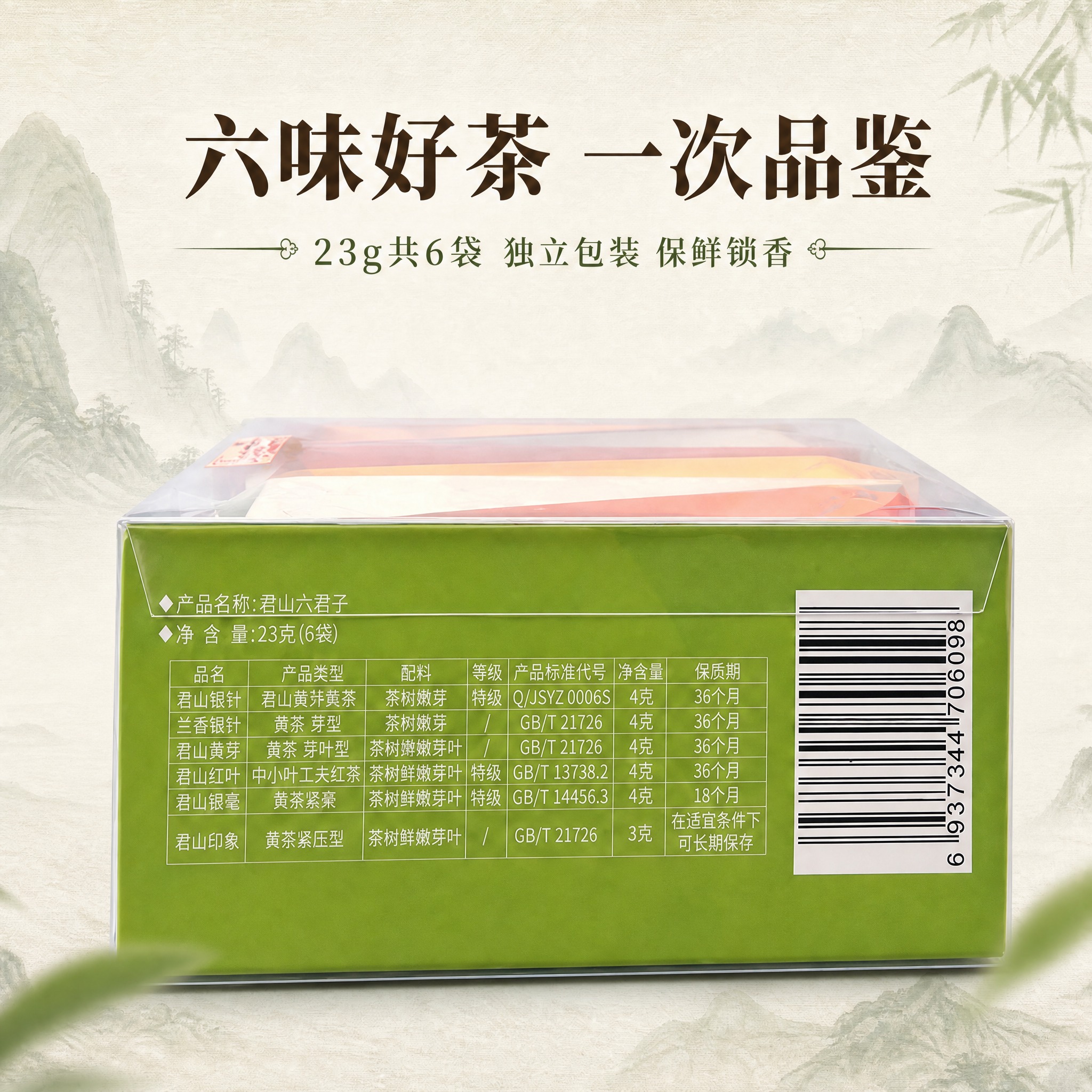 去掉右侧六个圆形干茶展示图及下方的茶名和克重文字，将左侧的君山… - 图片创意预览