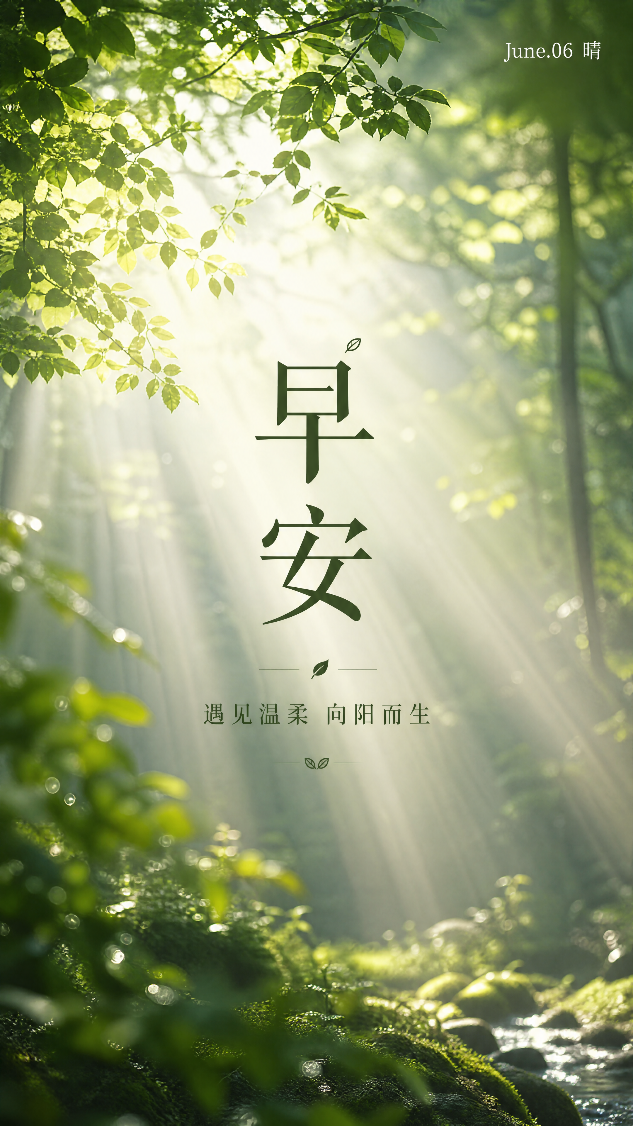 自然清新风格早安日签海报，参考原图的光影氛围和版式骨架，整体自… - 图片创意预览
