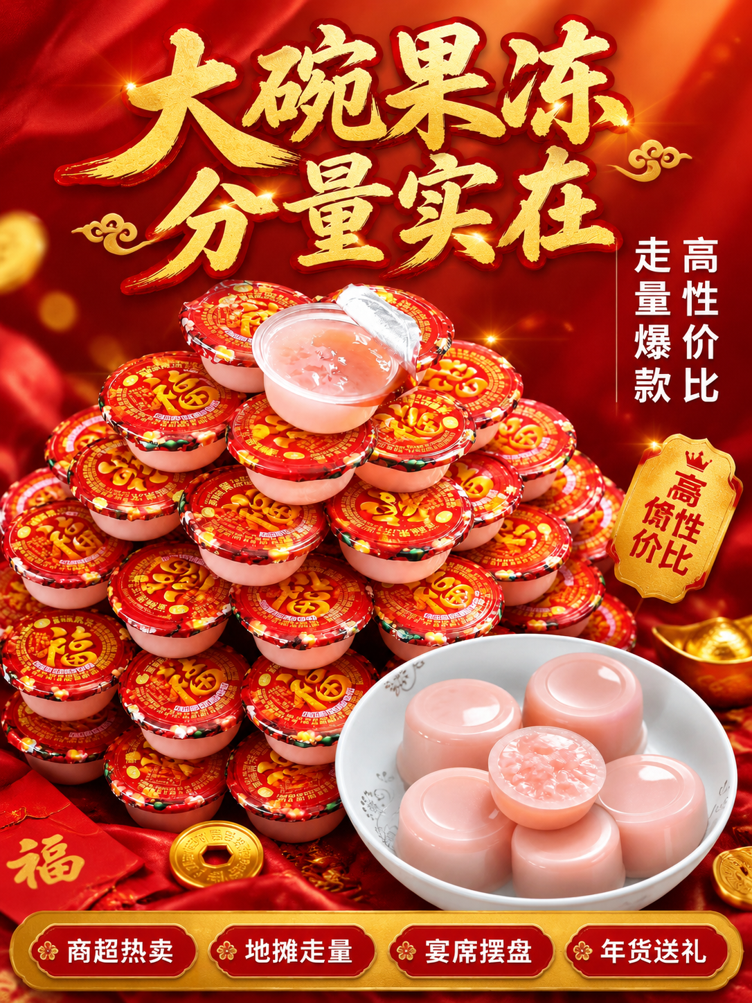 [商品] 使用【图2】侨康福字水蜜桃果冻；保留红色杯盖福字、整… - 图片创意预览