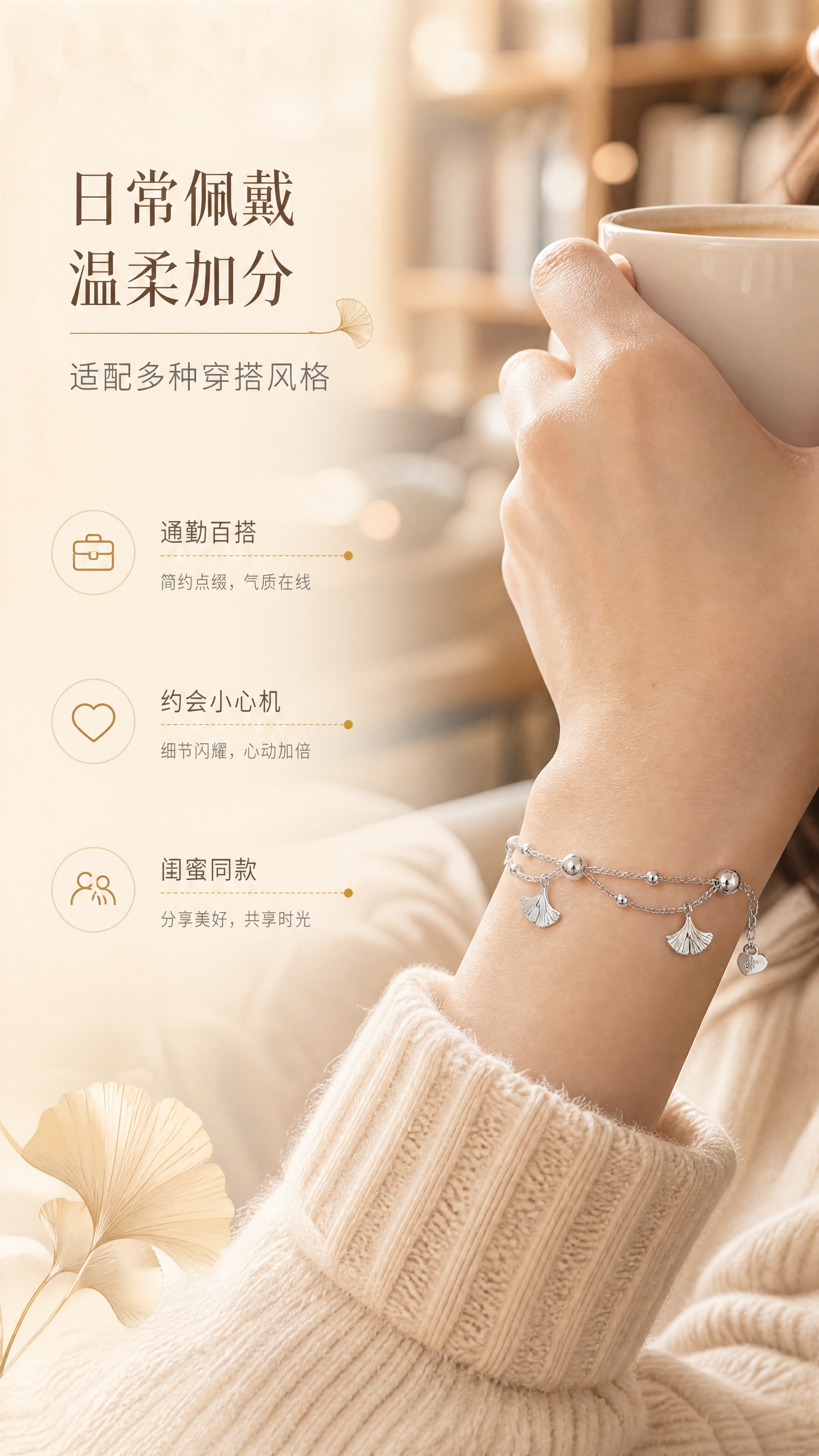 [商品] 使用【图1】三生有杏银杏叶双层手链；保留双层链条、银… - 图片创意预览