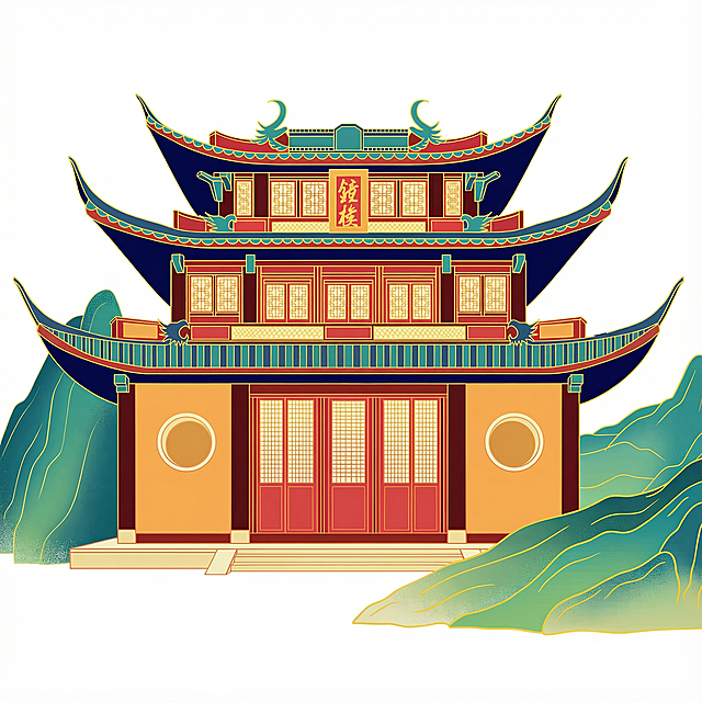 中国风潮流手绘古典建筑