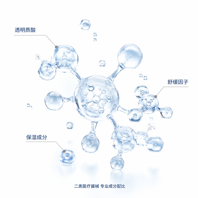 [主图-2] 吉微妮医用护理敷料核心成分解析图。
[氛围风格] 科研医疗专业风格，干净通透；
[画质] 高精度3D渲染，画面清晰，专业科研质感。
[元素] 画面中心悬浮多个透明3D医用护理分子结构，大预览效果