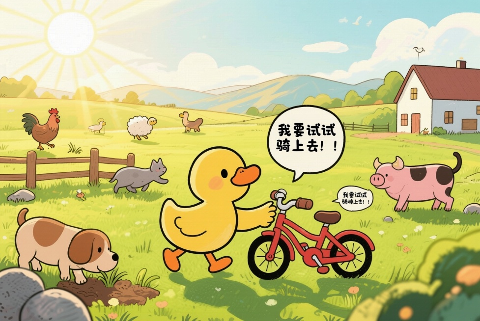 把图片中咯咯咯！早起找虫子，身体棒哒哒！的文字换成我要试试骑上去！！再把尺寸调整宽60厘米高40厘米预览效果
