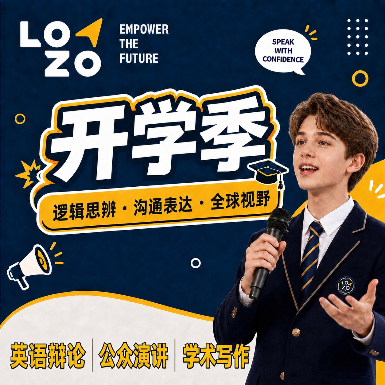 1. 将图片底部白色区域的文字替换为“英语辩论 公众演讲 学术… - 图片创意预览