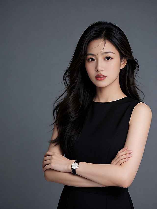 性冷淡风肖像，单色设计与简约主义结合，胶片质感呈现优雅商务感，时尚大气。