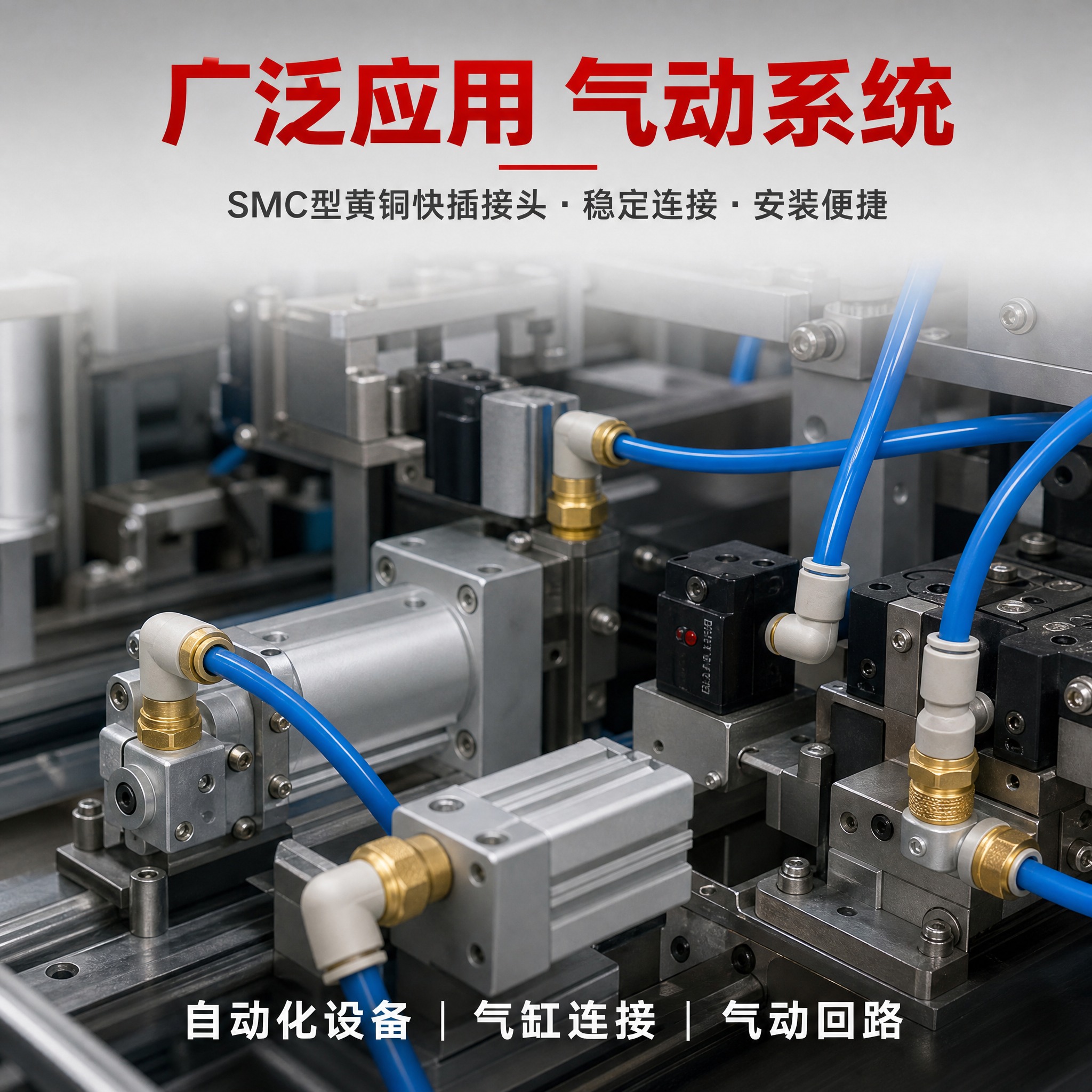[主图-7] SMC型黄铜快插接头应用场景图，展示在气动自动化… - 图片创意预览