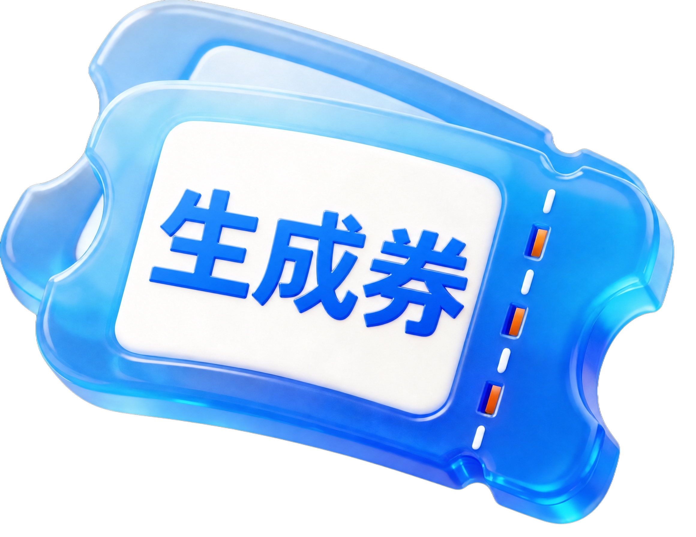 参考图中的蓝色透明玻璃质感3D门票券图标，保持完全相同的造型、… - 图片创意预览