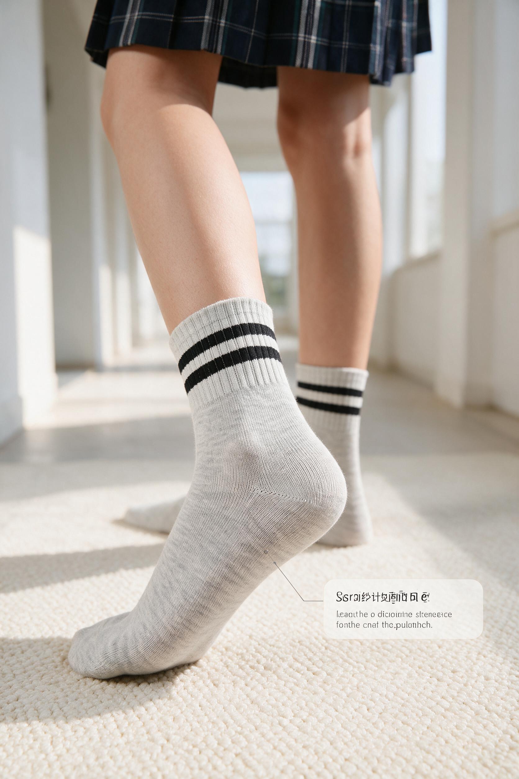 [商品] 使用【图5】浅灰色双黑条纹中筒女袜；100%继承原袜… - 图片创意预览