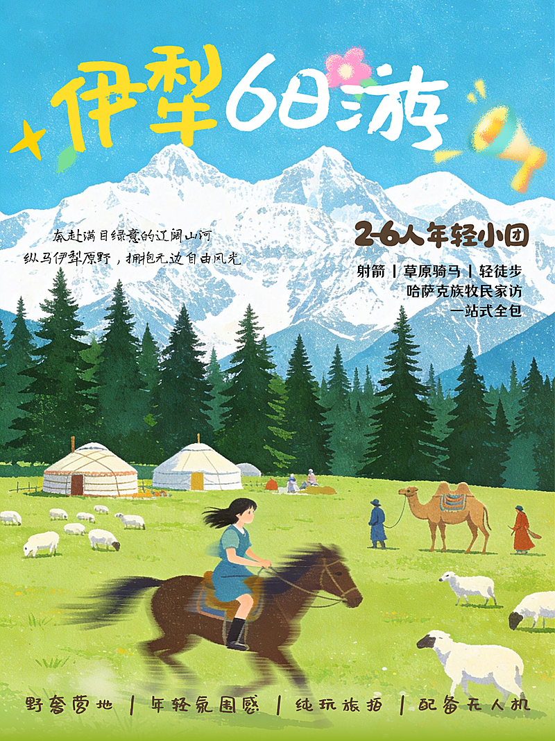 手绘插画风格旅游小红书封面