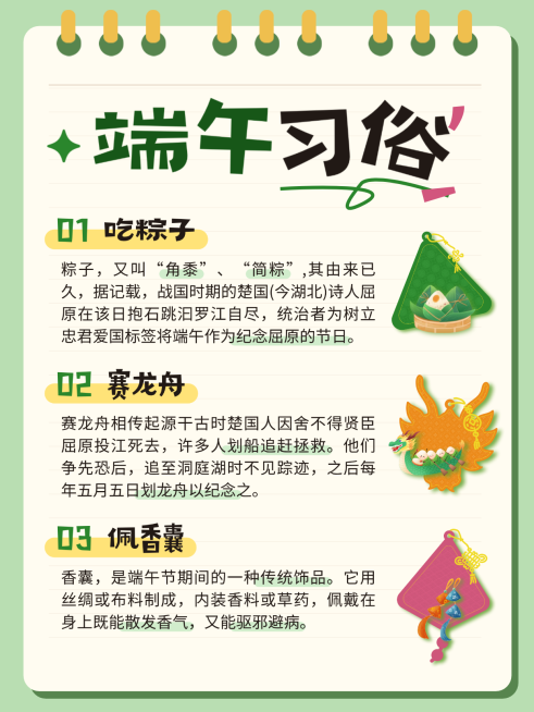 端午节节日习俗科普知识分享卡通风小红书配图预览效果