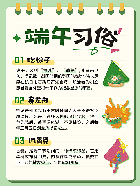 端午节节日习俗科普知识分享卡通风小红书配图