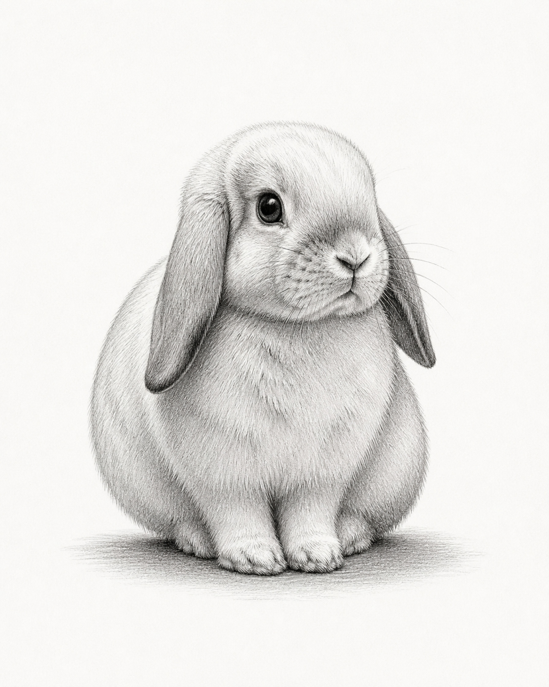 一张精致的铅笔素描兔子图，纸质手绘风格。画面主体是一只蹲坐的垂… - 图片创意预览