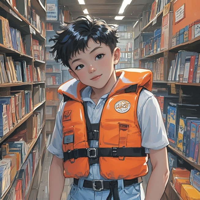 复古漫画风，背景在书店预览效果