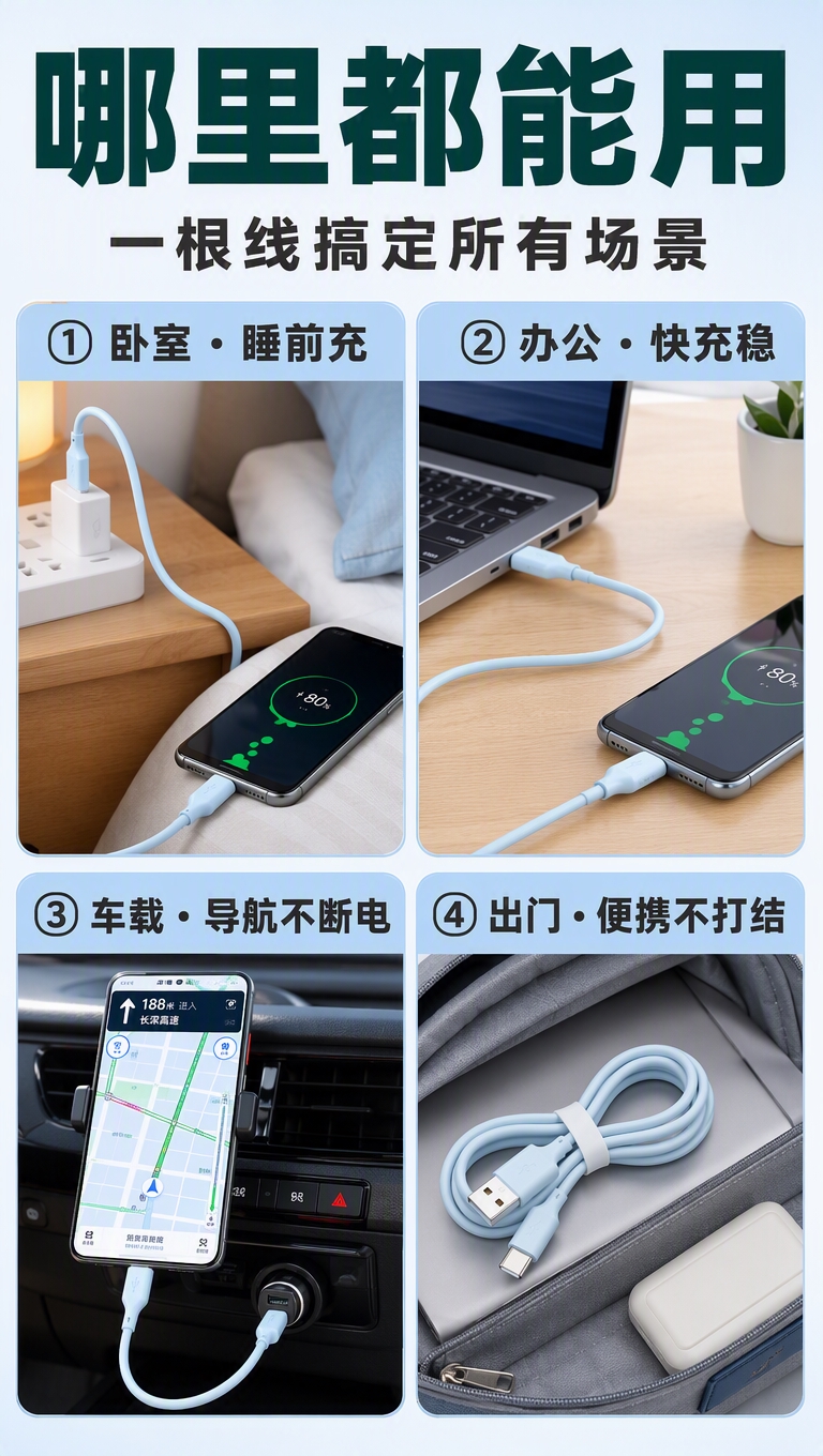 [商品] 使用【图1】液态硅胶快充数据线；保留浅蓝色线身、接头… - 图片创意预览