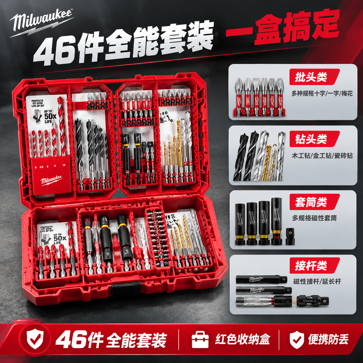 [主图-5] 套装收纳与规格页，展示46件套装内容与红色收纳盒… - 图片创意预览
