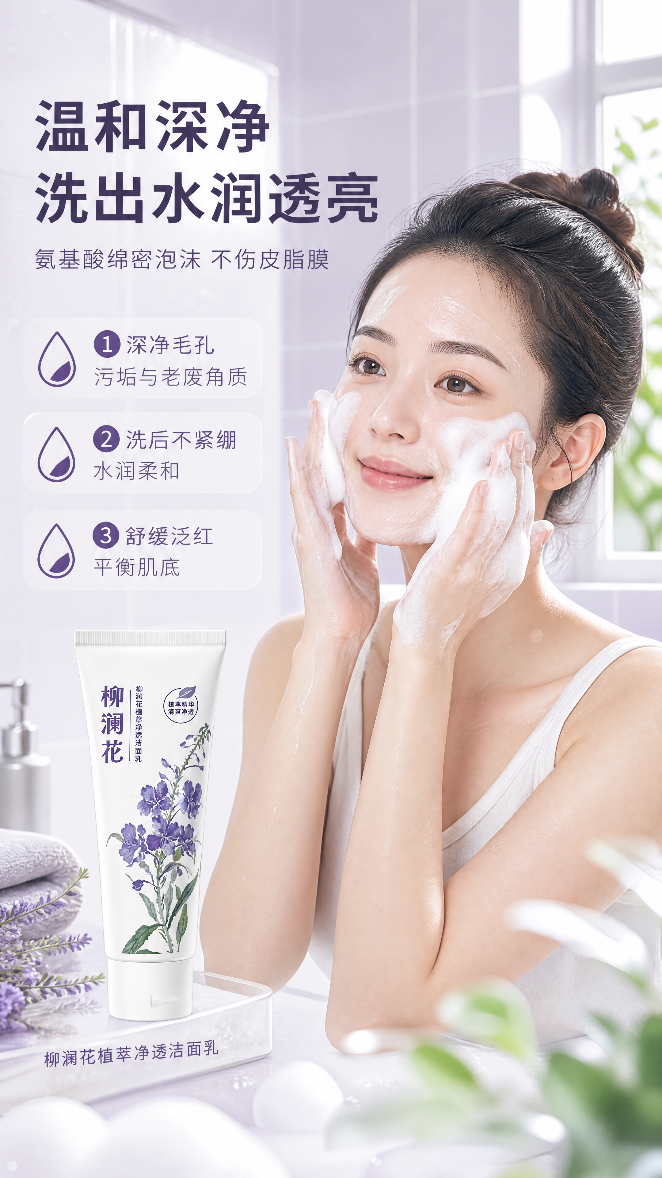 [商品] 使用【图3】柳澜花植萃净透洁面乳；保留管身所有文字与… - 图片创意预览