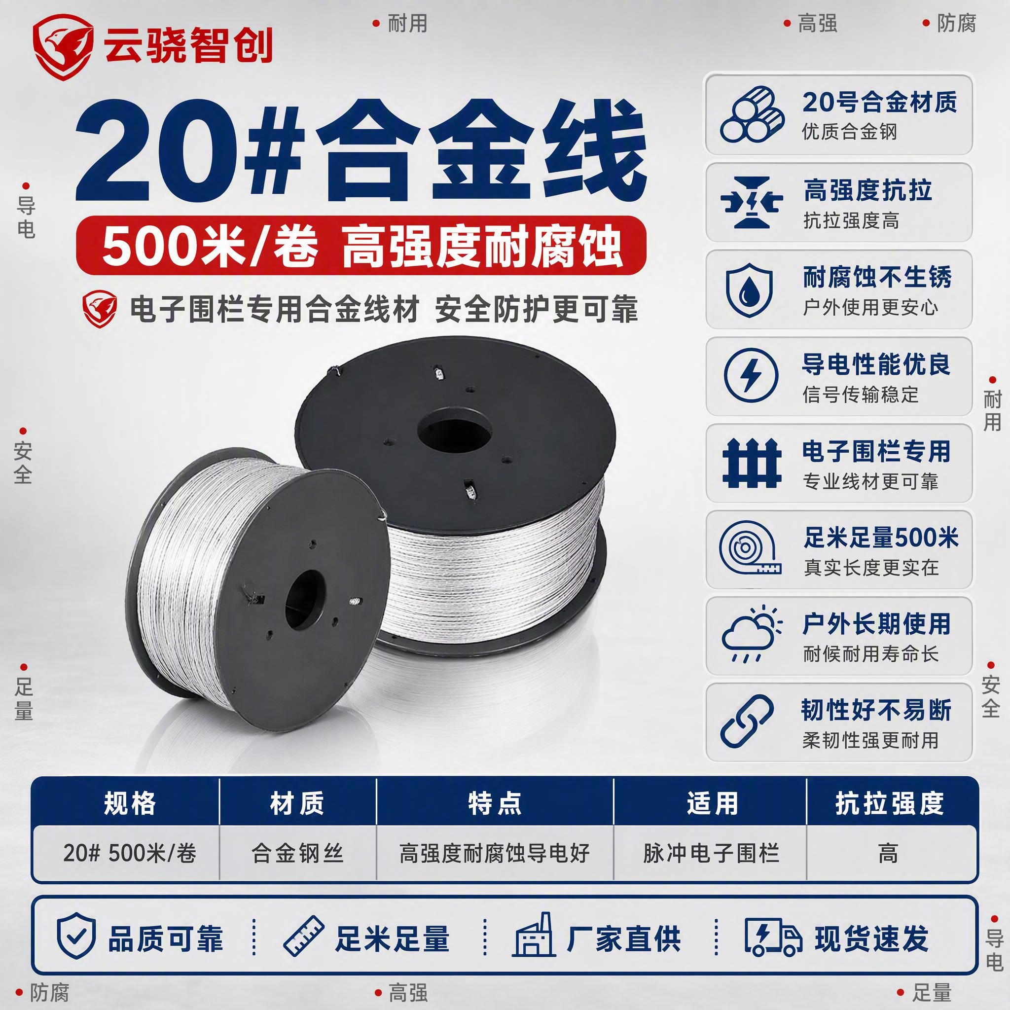 [主图-1] 20#合金线首图，突出产品名称、500米规格、高… - 图片创意预览