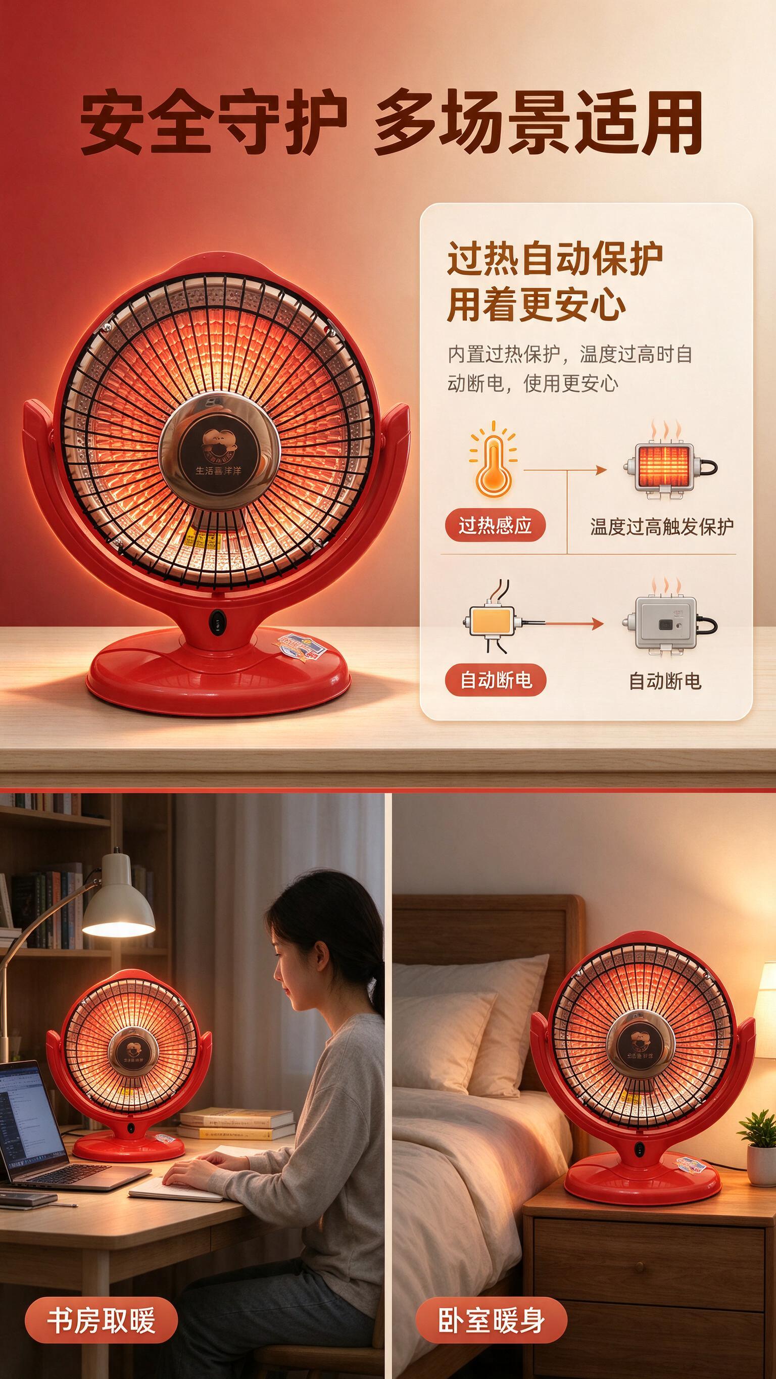 [商品] 使用【图1】红色台式小太阳取暖器；保留圆形红色外壳、… - 图片创意预览