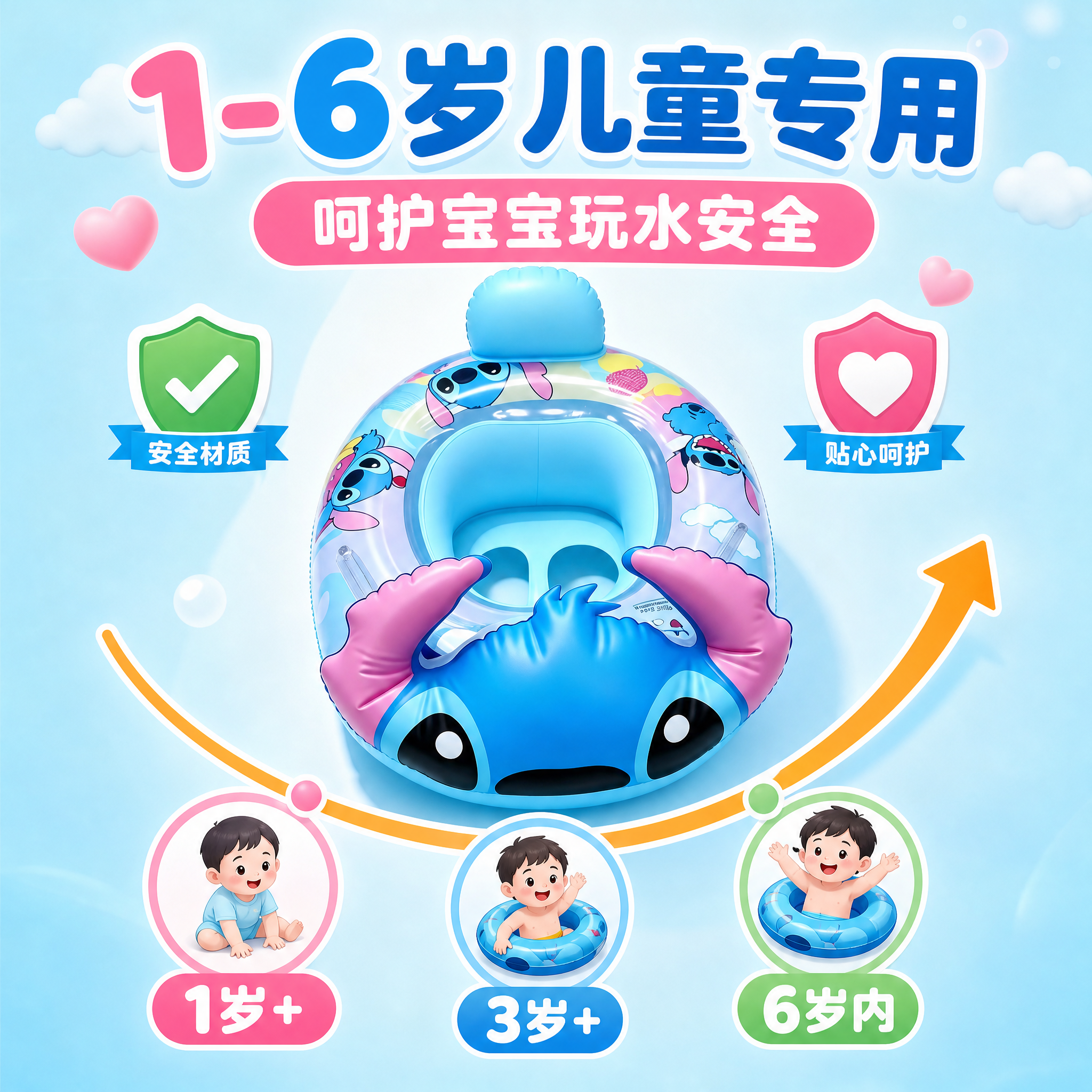 [主图-12] 1至6岁儿童专用 戏水浮圈 呵护宝宝玩水安全… - 图片创意预览