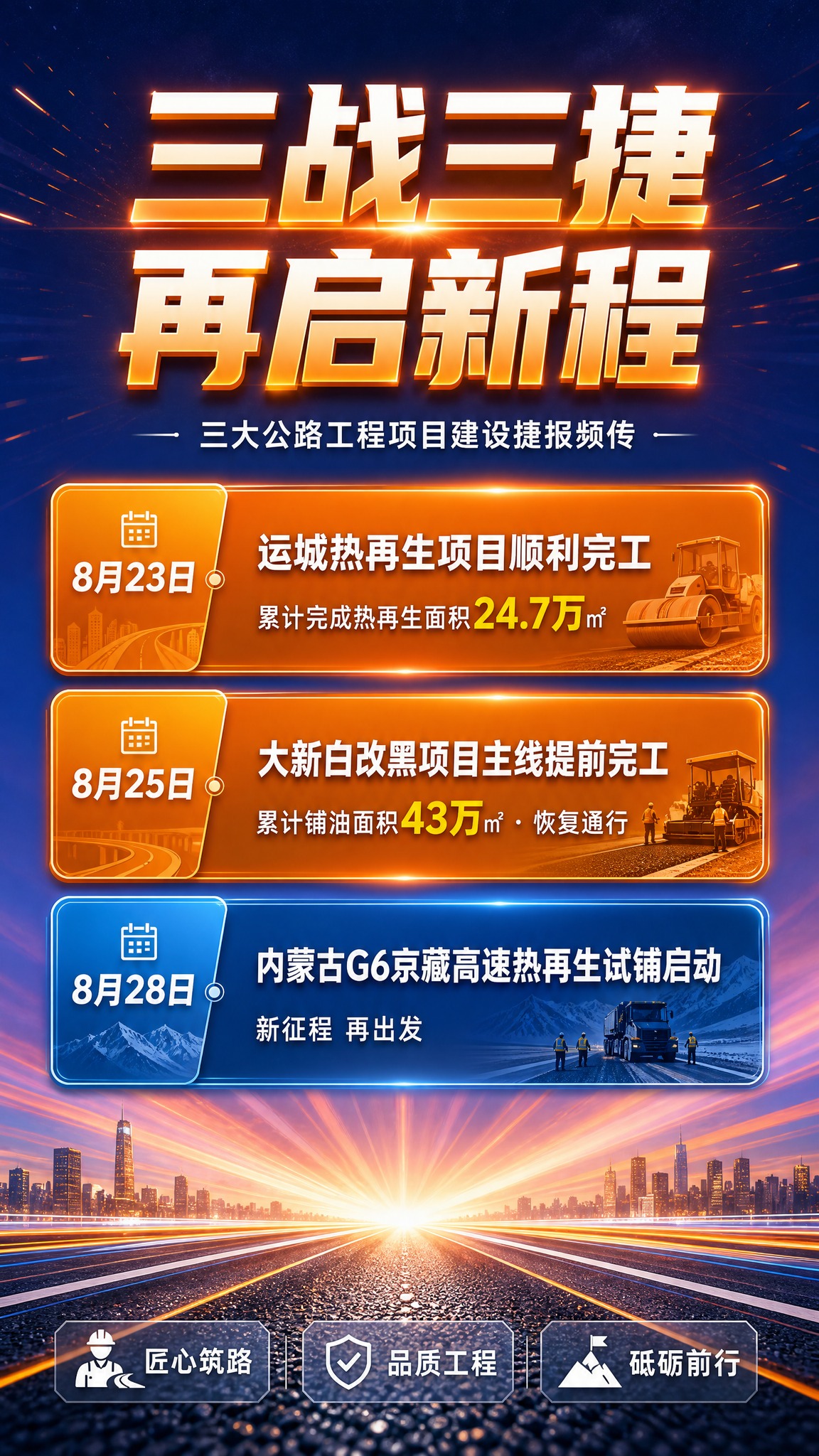 政企宣传风格海报，竖版9:16，主题为公路工程项目捷报宣传。画… - 图片创意预览