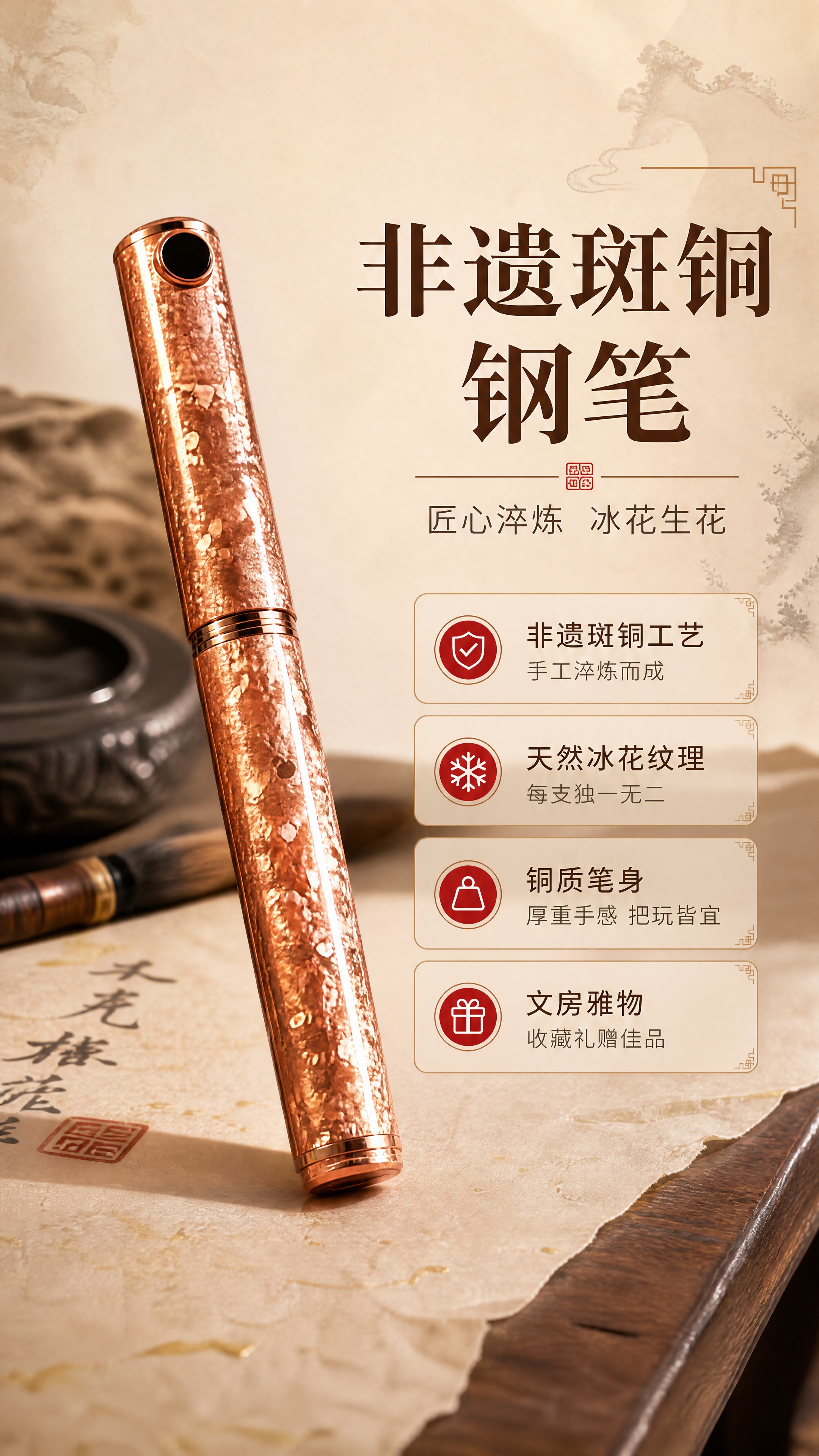 [商品] 使用【图1】斑铜钢笔；保留圆柱形细长笔身、玫瑰金斑铜… - 图片创意预览