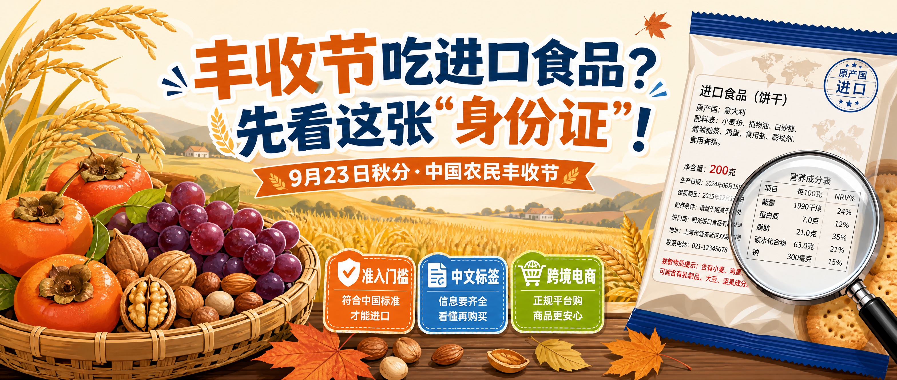 公众号封面图，横版超宽比例，秋分丰收节主题，食品标签科普内容。… - 图片创意预览