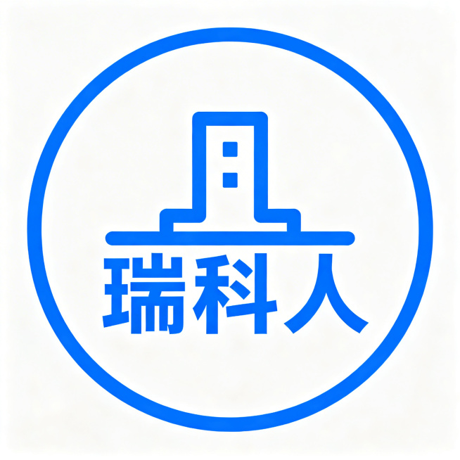 设计一个蓝色线性图标，主题为瑞科人，风格为简约蓝色线性图标，外框为蓝色圆形边框，内部使用蓝色线条绘制相关符号，和参考图https://0.jpg保持一致的蓝色扁平线性图标风格预览效果