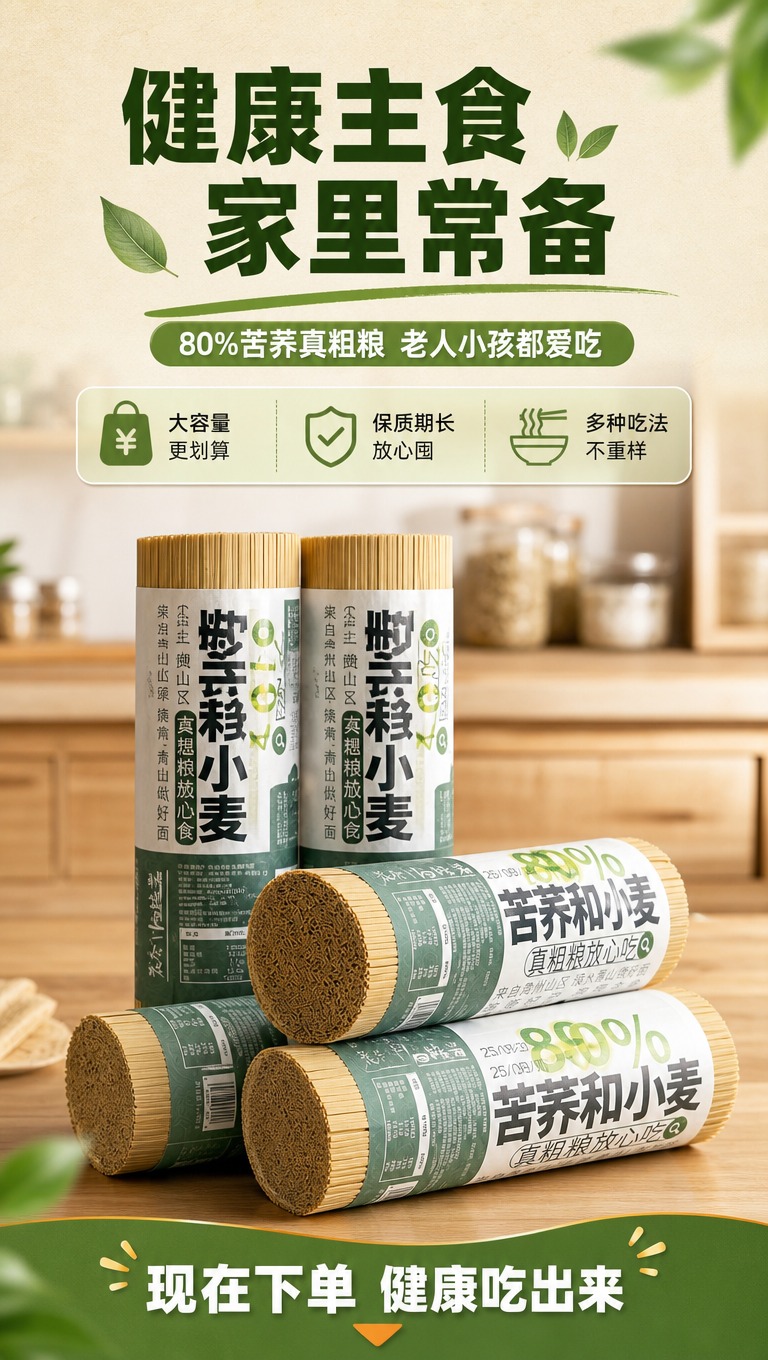 [商品] 使用【图4】多筒苦荞挂面组合图；保留每筒包装的全部文… - 图片创意预览